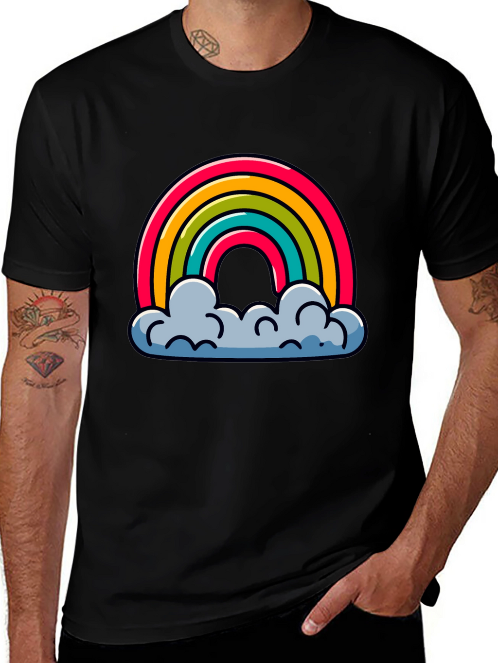 Rainbow Clouds Graphic Black T-Shirt