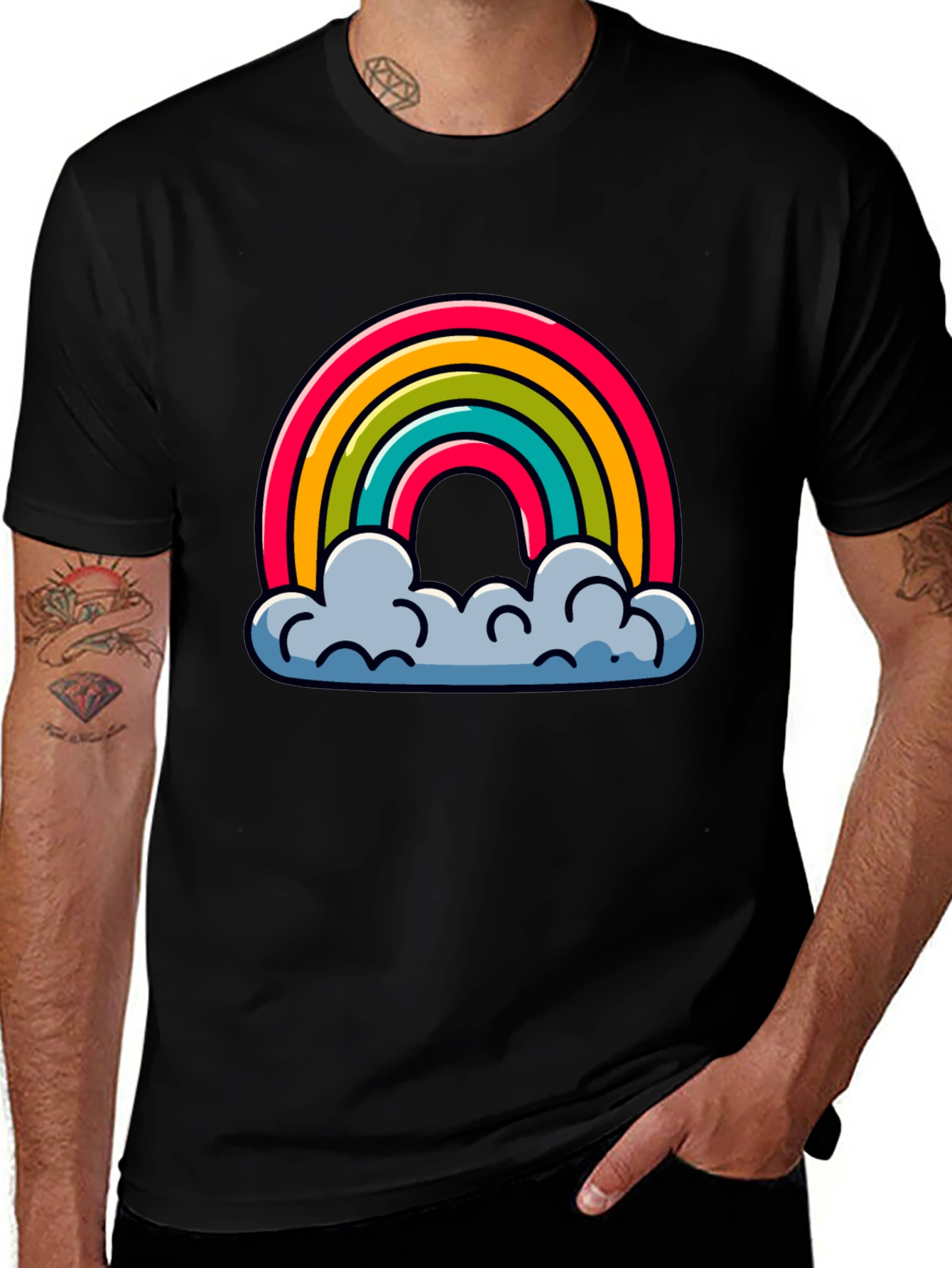 Rainbow Clouds Graphic Black T-Shirt