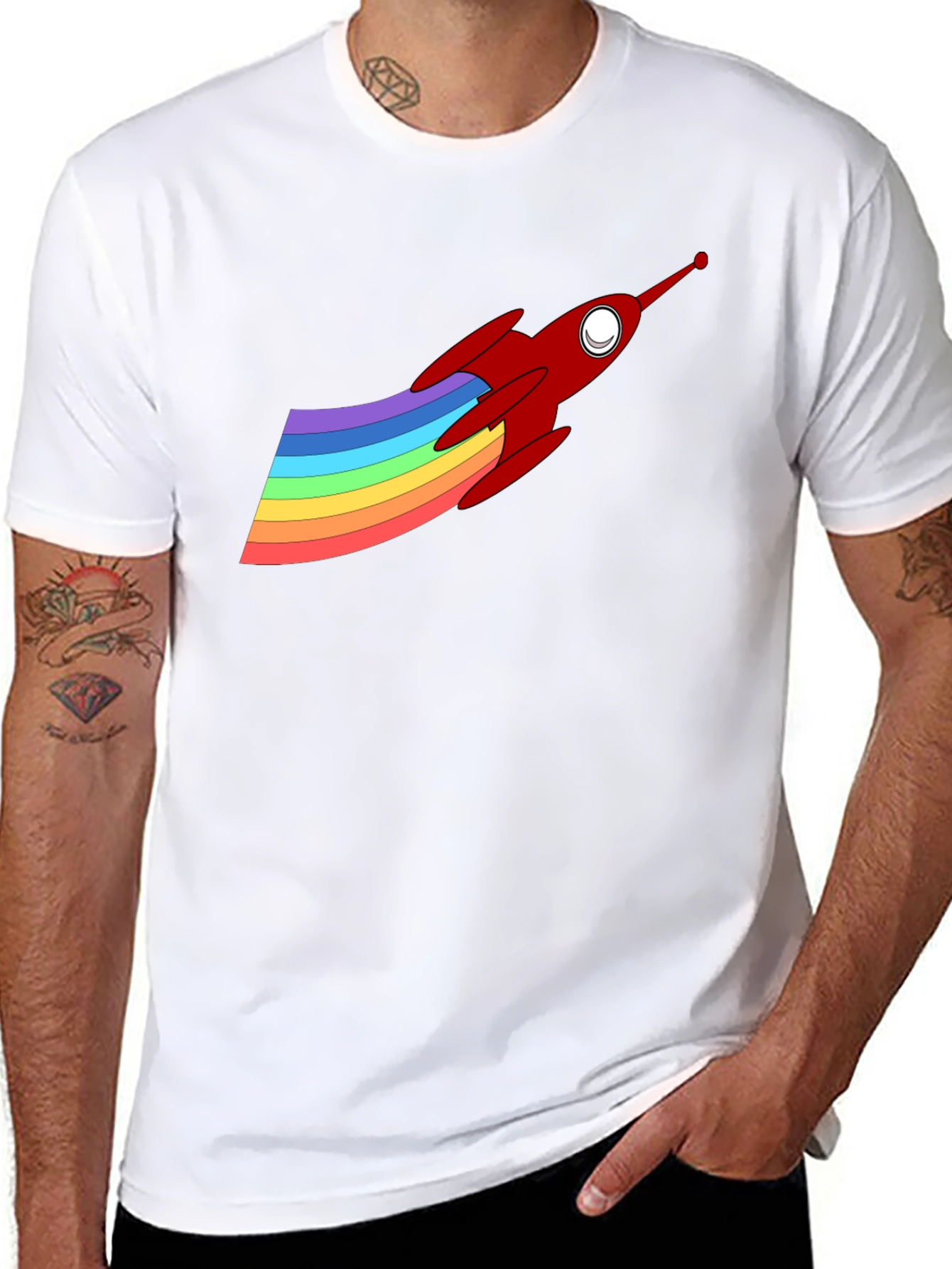 Rainbow Rocket Graphic Tee - Fun & Unique Design