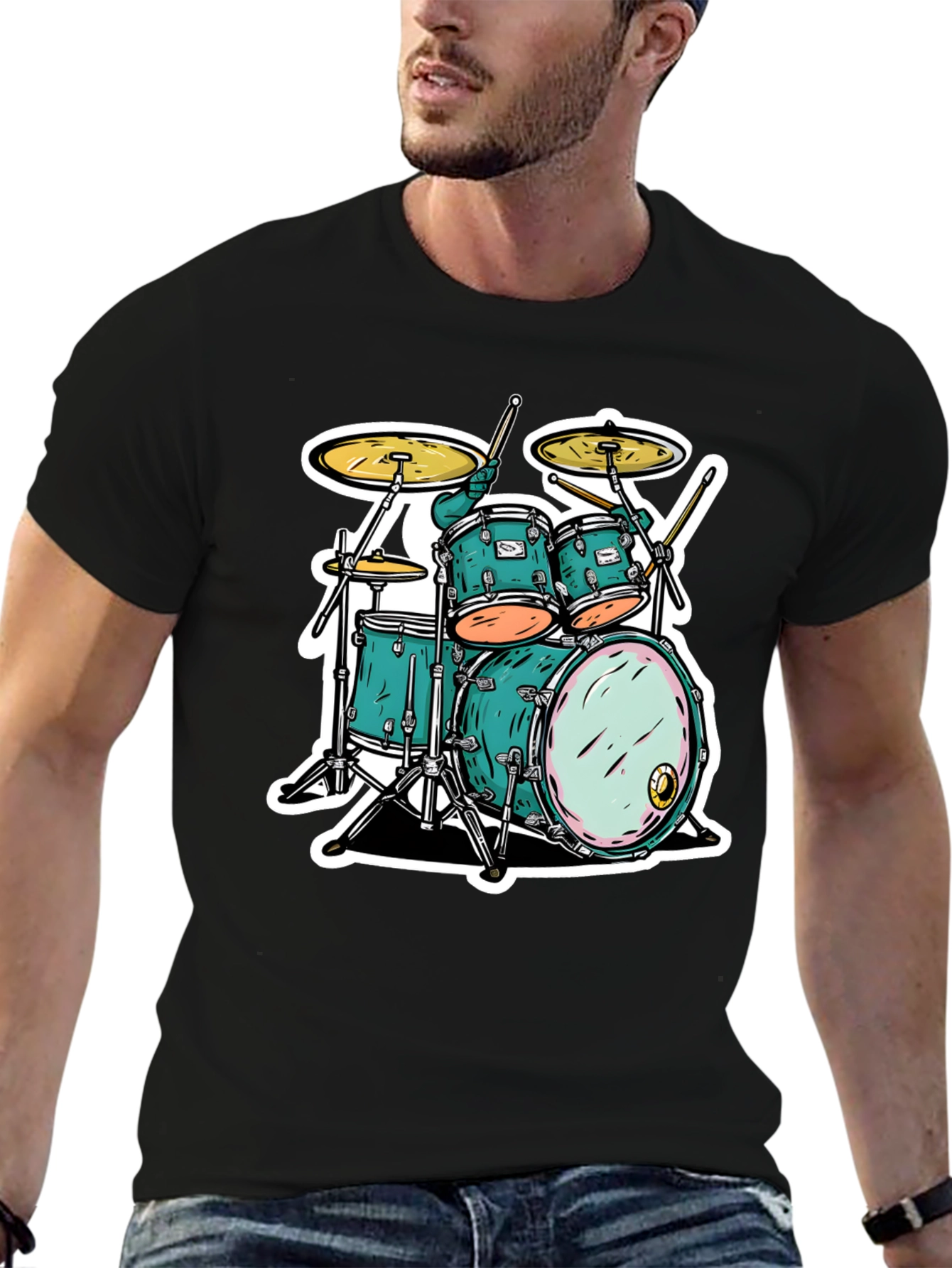 Cool Drum Kit Graphic Tee - Black T-Shirt