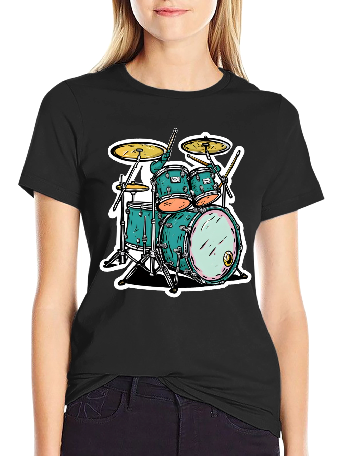 Cool Drum Kit Graphic Tee - Black T-Shirt