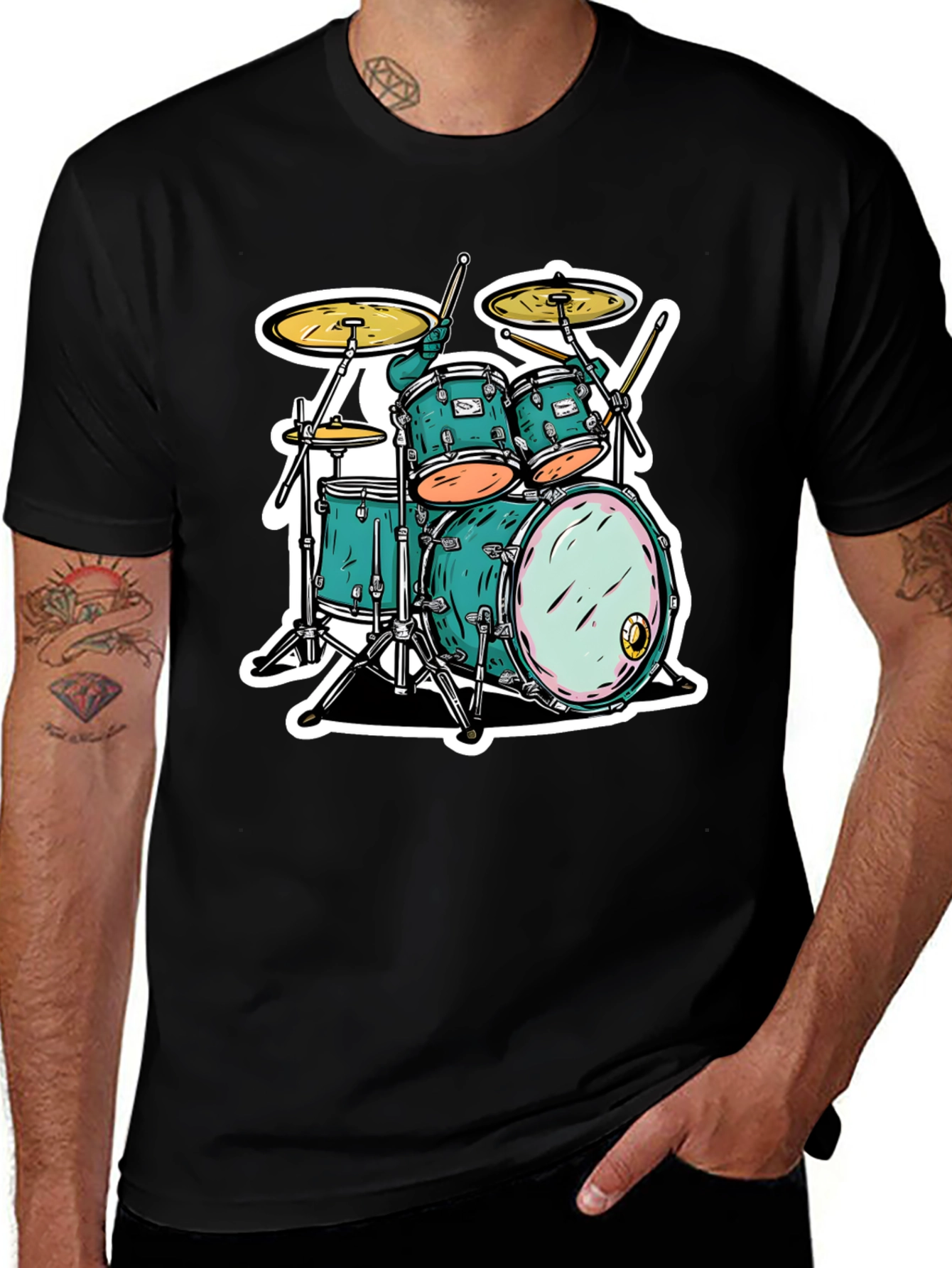 Cool Drum Kit Graphic Tee - Black T-Shirt