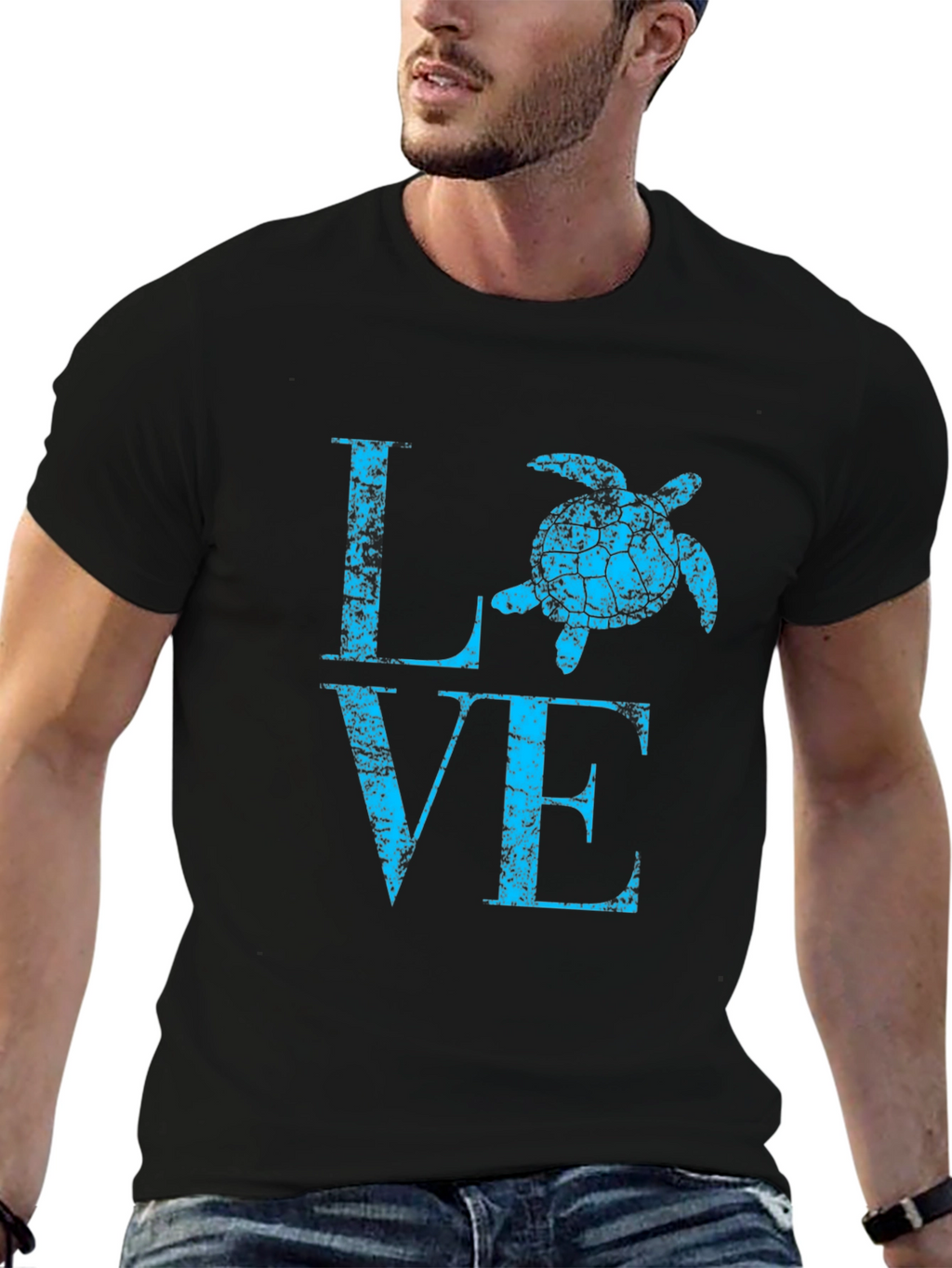 Turtle Love Graphic Tee - Black Cotton Casual Shirt