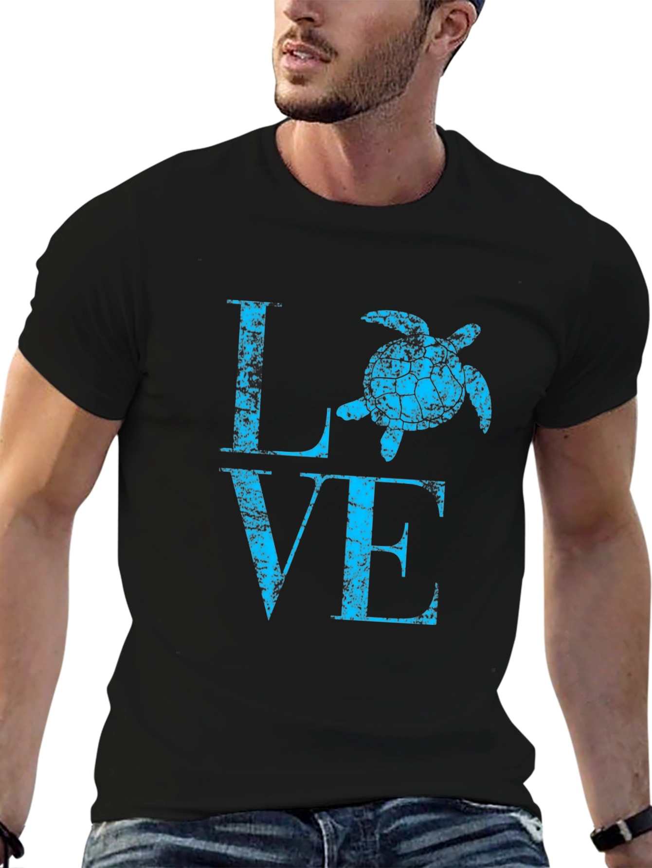 Turtle Love Graphic Tee - Black Cotton Casual Shirt