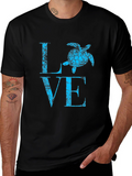 Turtle Love Graphic Tee - Black Cotton Casual Shirt