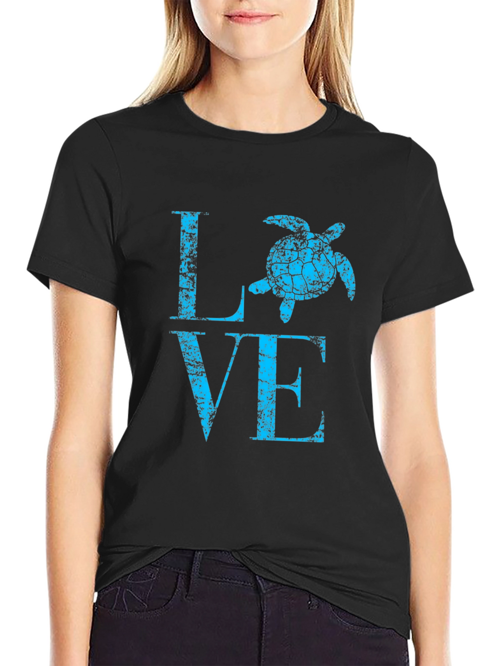 Turtle Love Graphic Tee - Black Cotton Casual Shirt