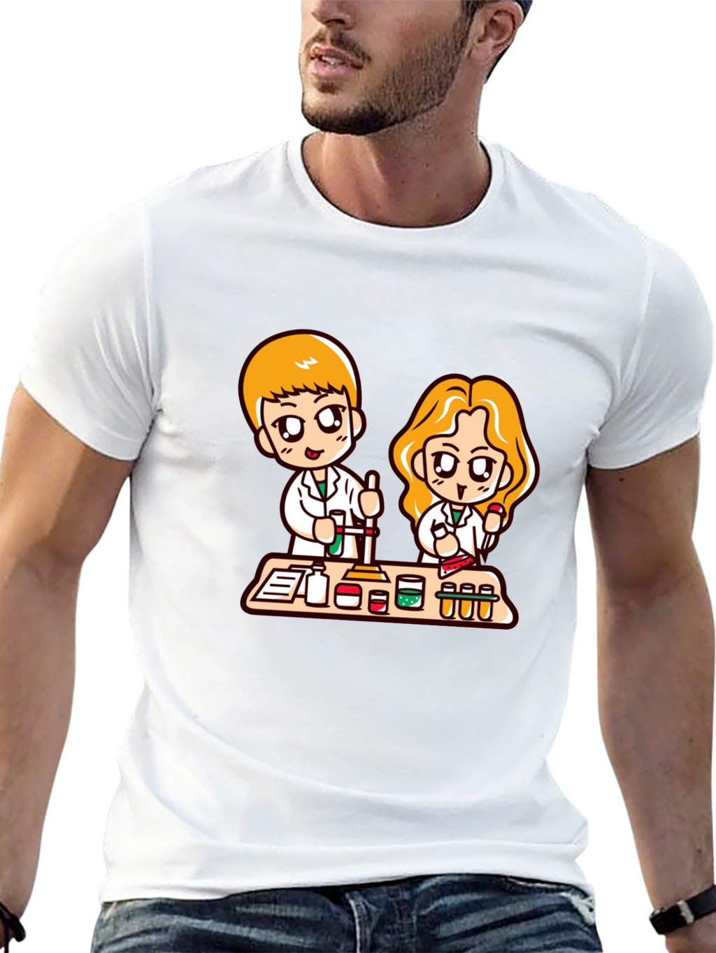 Cartoon Scientist T-Shirt - Black Cotton Blend