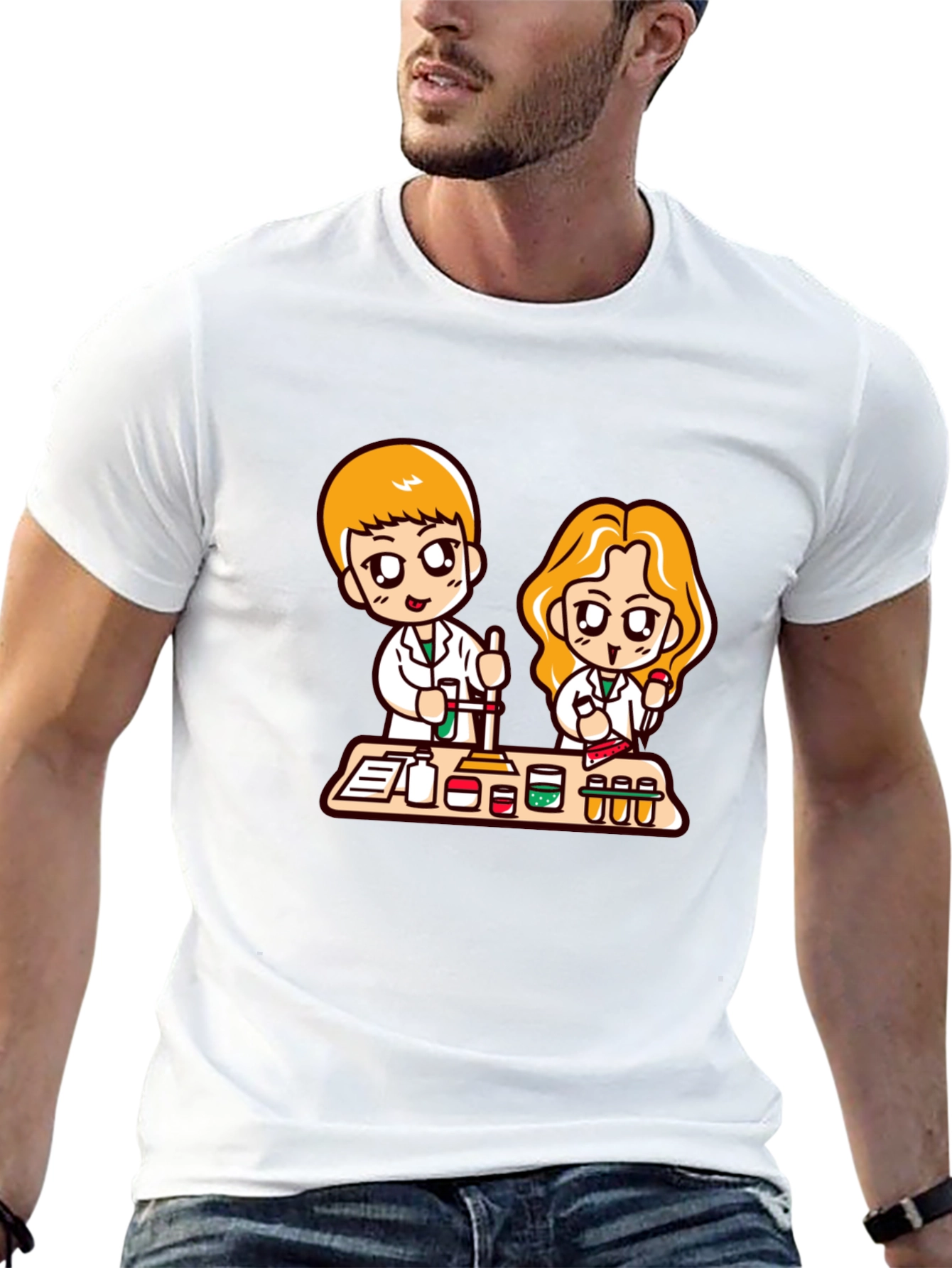 Cartoon Scientist T-Shirt - Black Cotton Blend