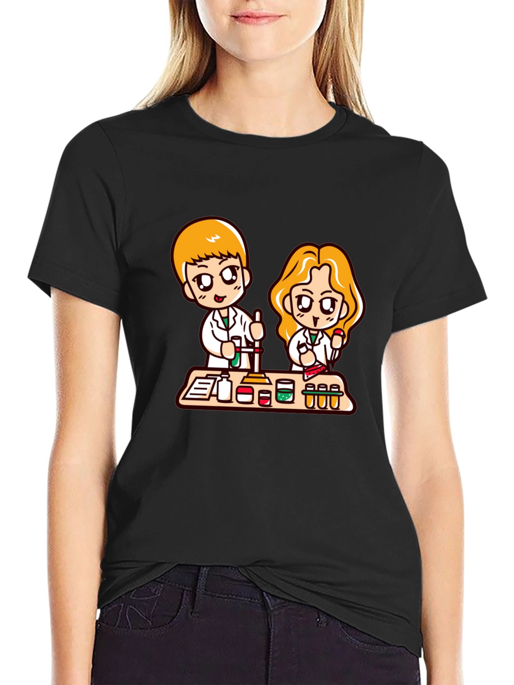 Cartoon Scientist T-Shirt - Black Cotton Blend