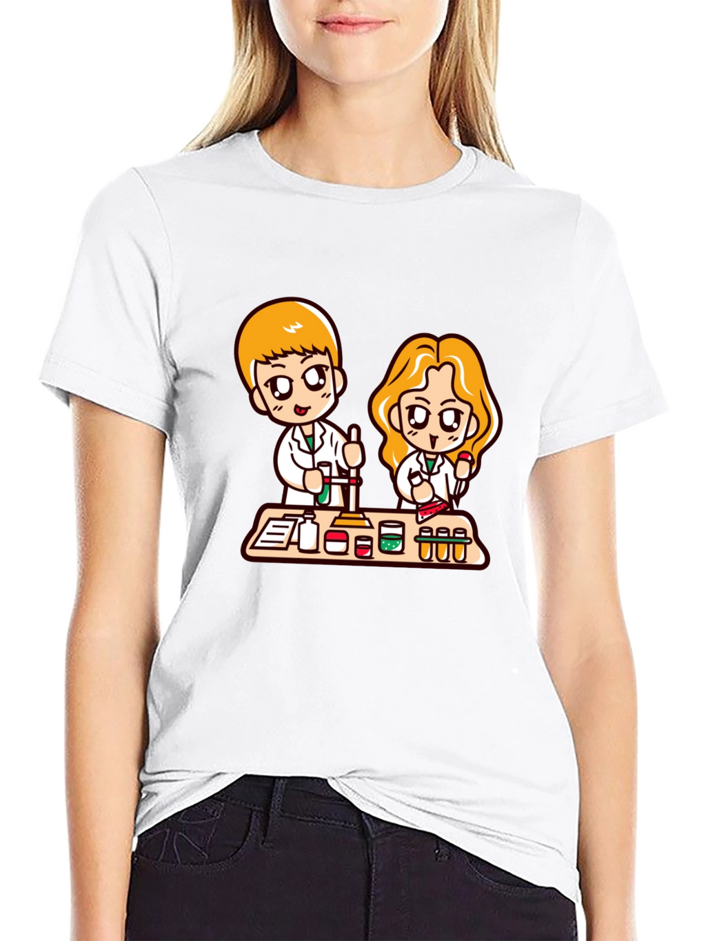 Cartoon Scientist T-Shirt - Black Cotton Blend