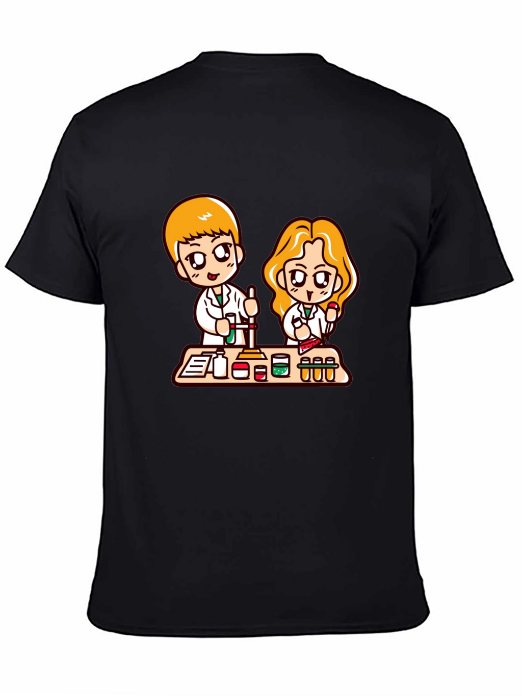 Cartoon Scientist T-Shirt - Black Cotton Blend