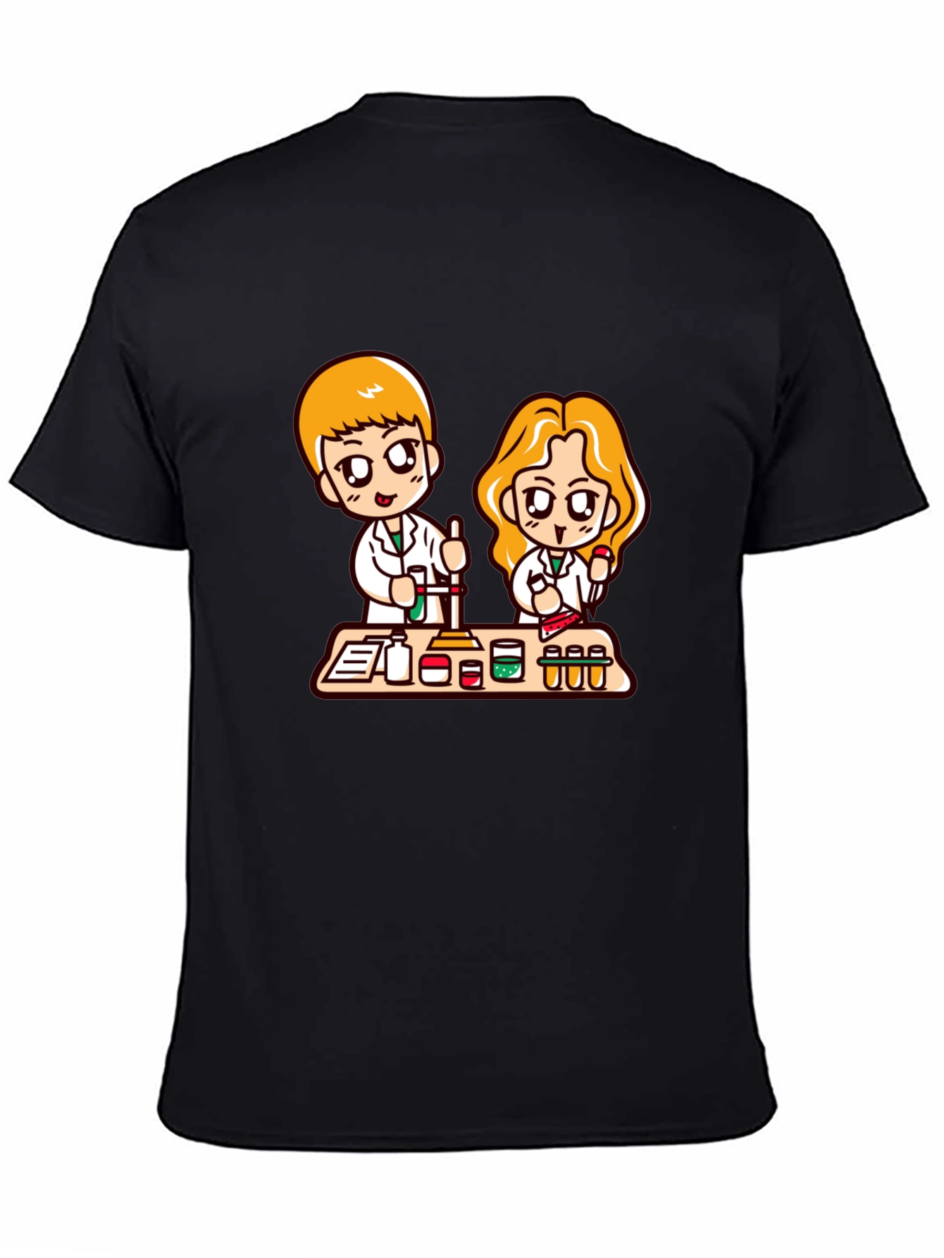 Cartoon Scientist T-Shirt - Black Cotton Blend