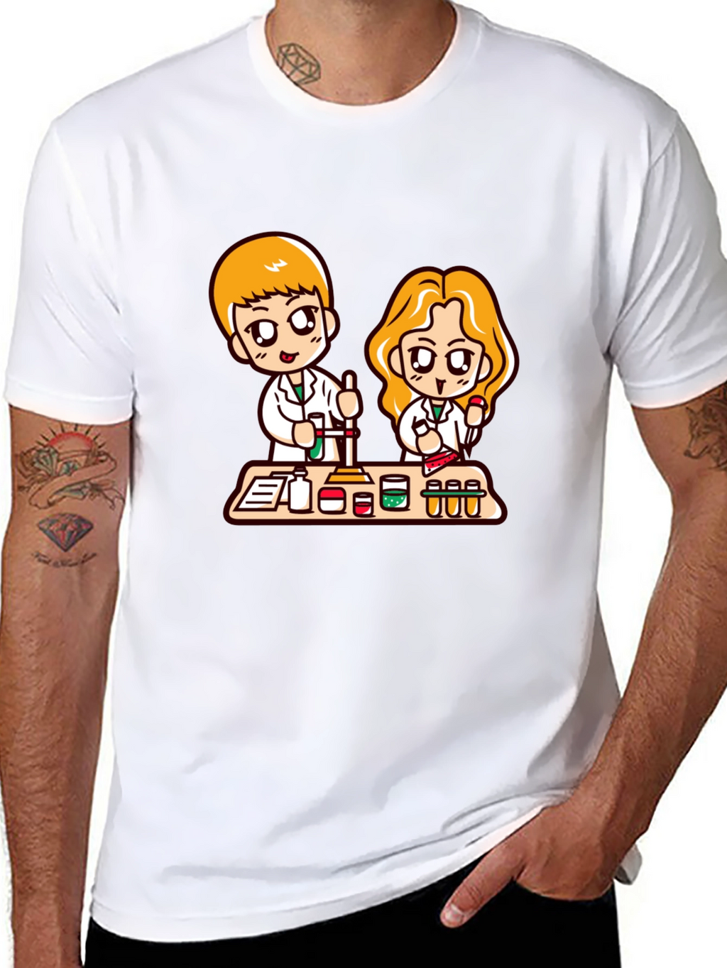 Cartoon Scientist T-Shirt - Black Cotton Blend