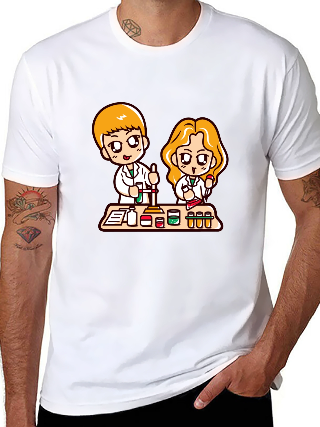 Cartoon Scientist T-Shirt - Black Cotton Blend