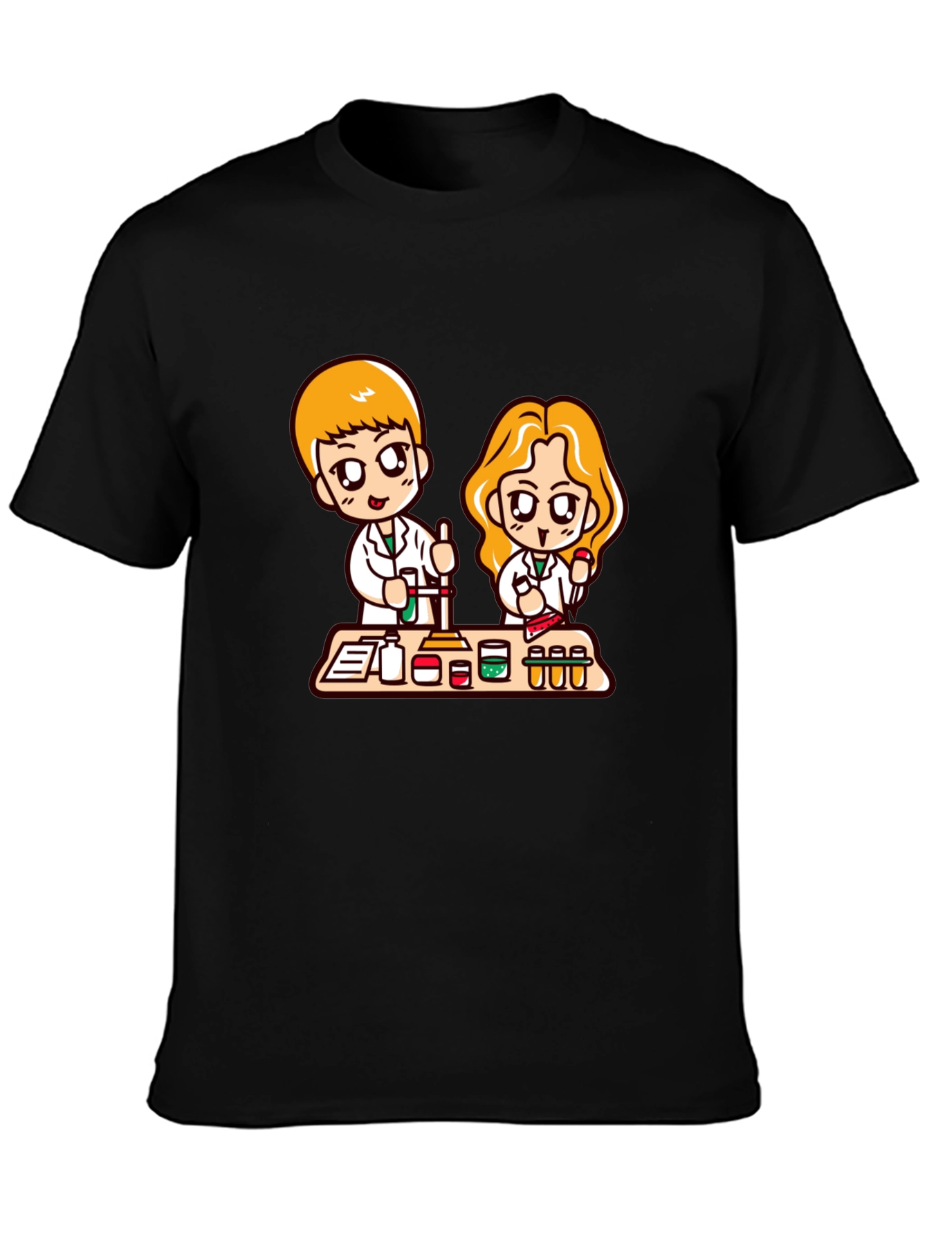 Cartoon Scientist T-Shirt - Black Cotton Blend