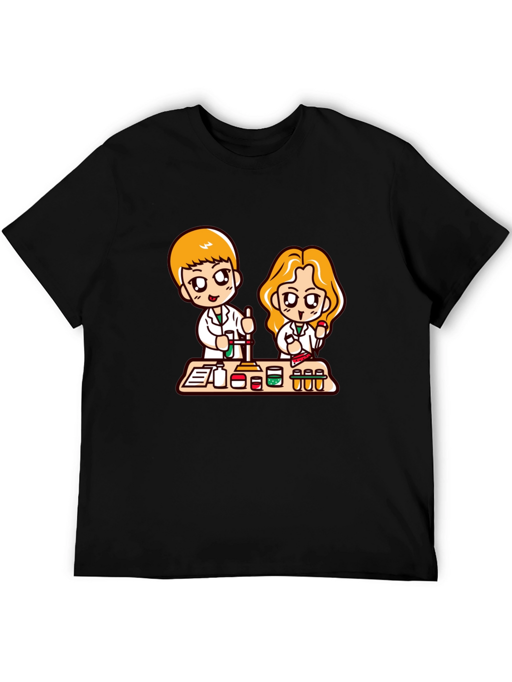 Cartoon Scientist T-Shirt - Black Cotton Blend