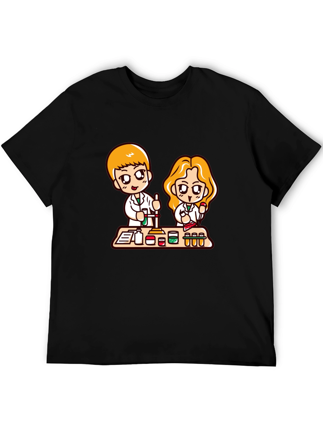 Cartoon Scientist T-Shirt - Black Cotton Blend