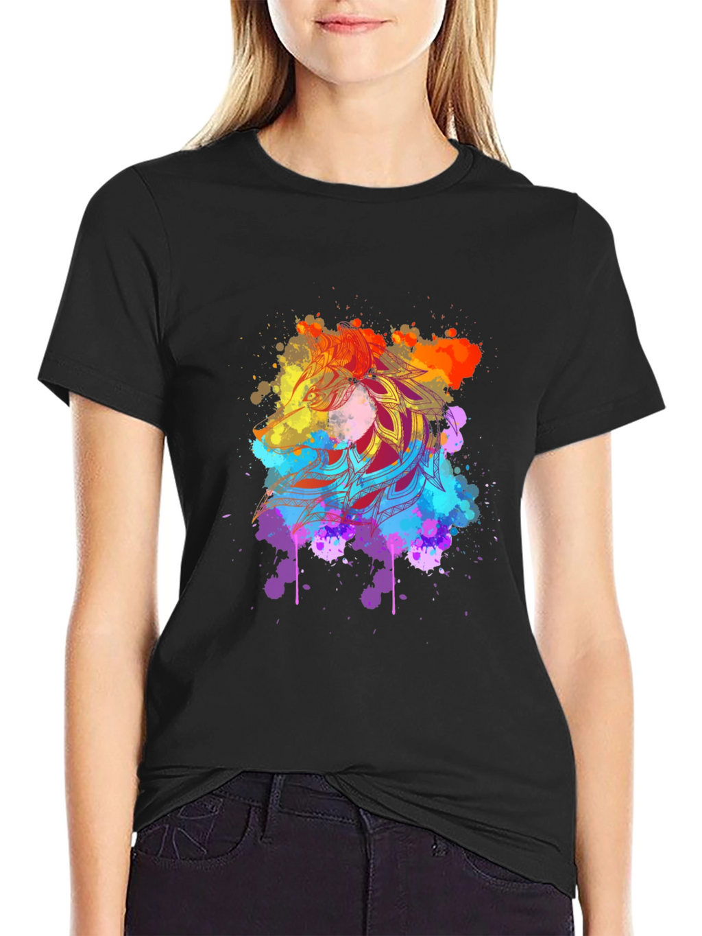 Mens Black Tee with Vibrant Mandala Art
