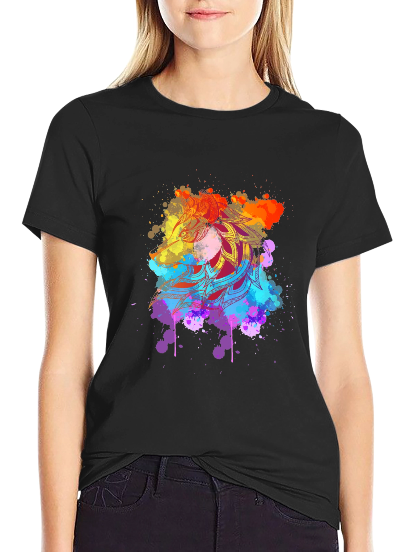 Mens Black Tee with Vibrant Mandala Art