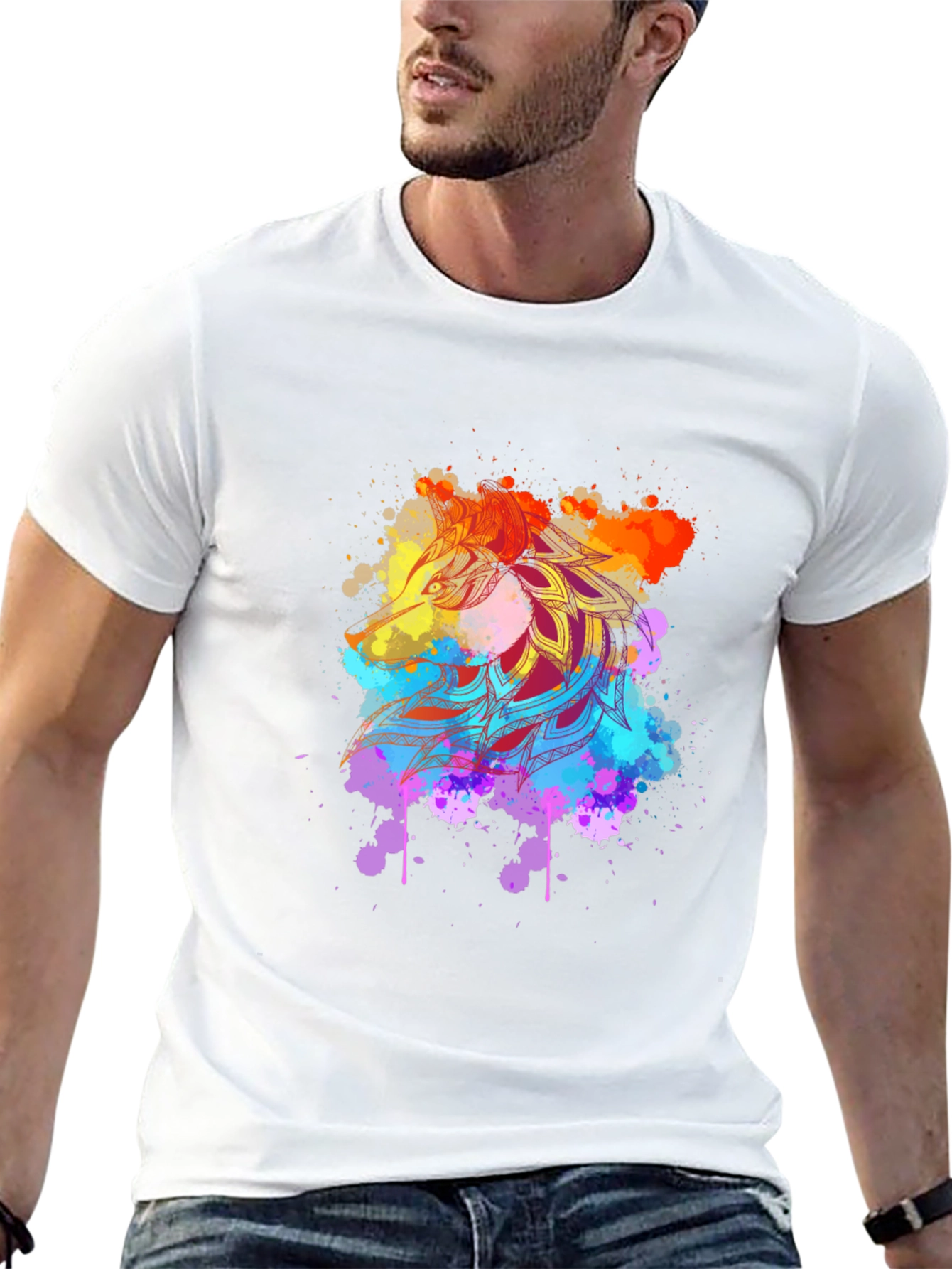 Mens Black Tee with Vibrant Mandala Art