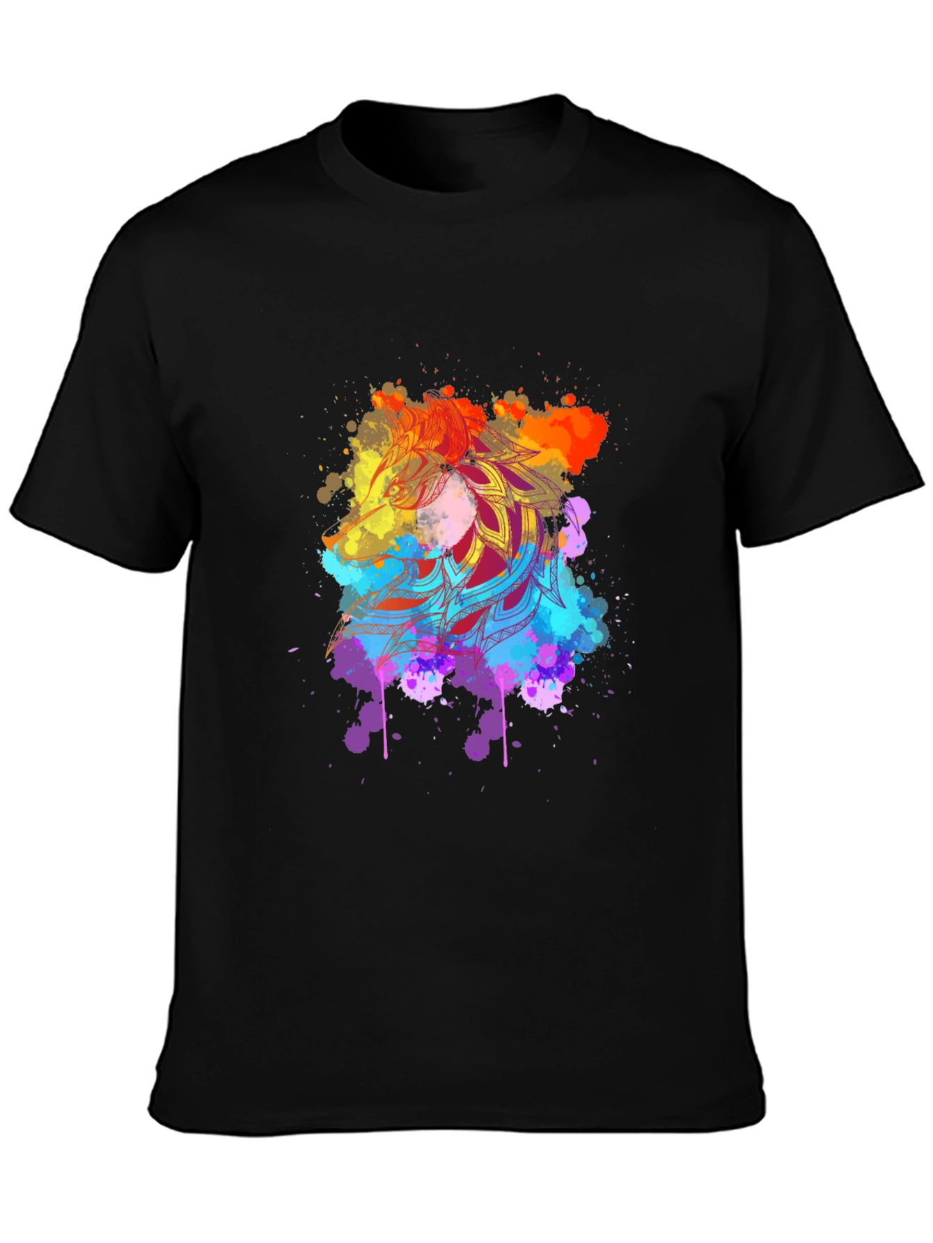 Mens Black Tee with Vibrant Mandala Art