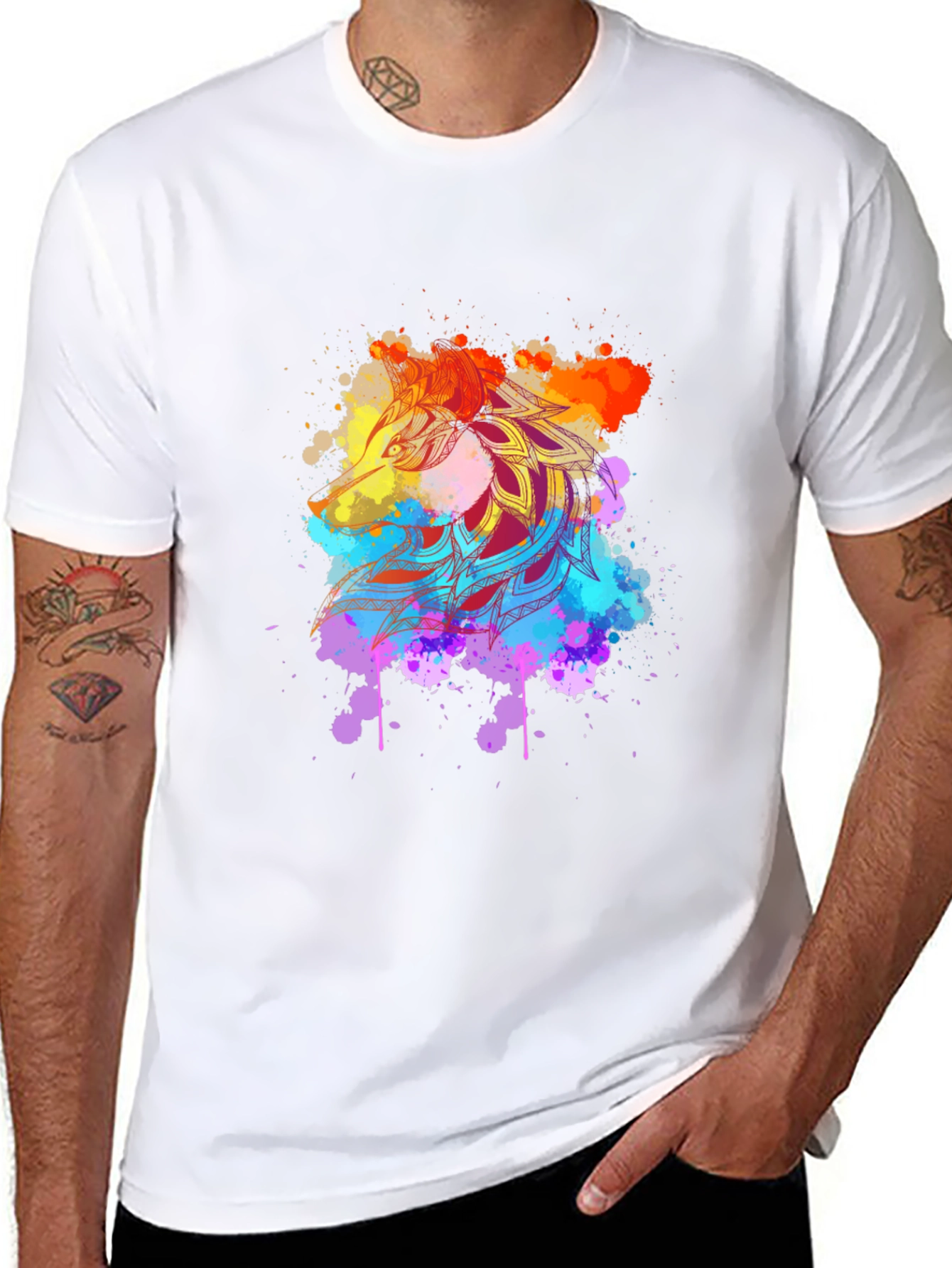 Mens Black Tee with Vibrant Mandala Art
