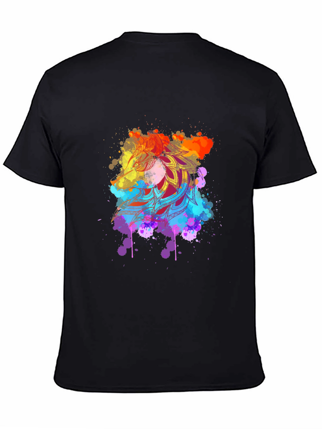Mens Black Tee with Vibrant Mandala Art