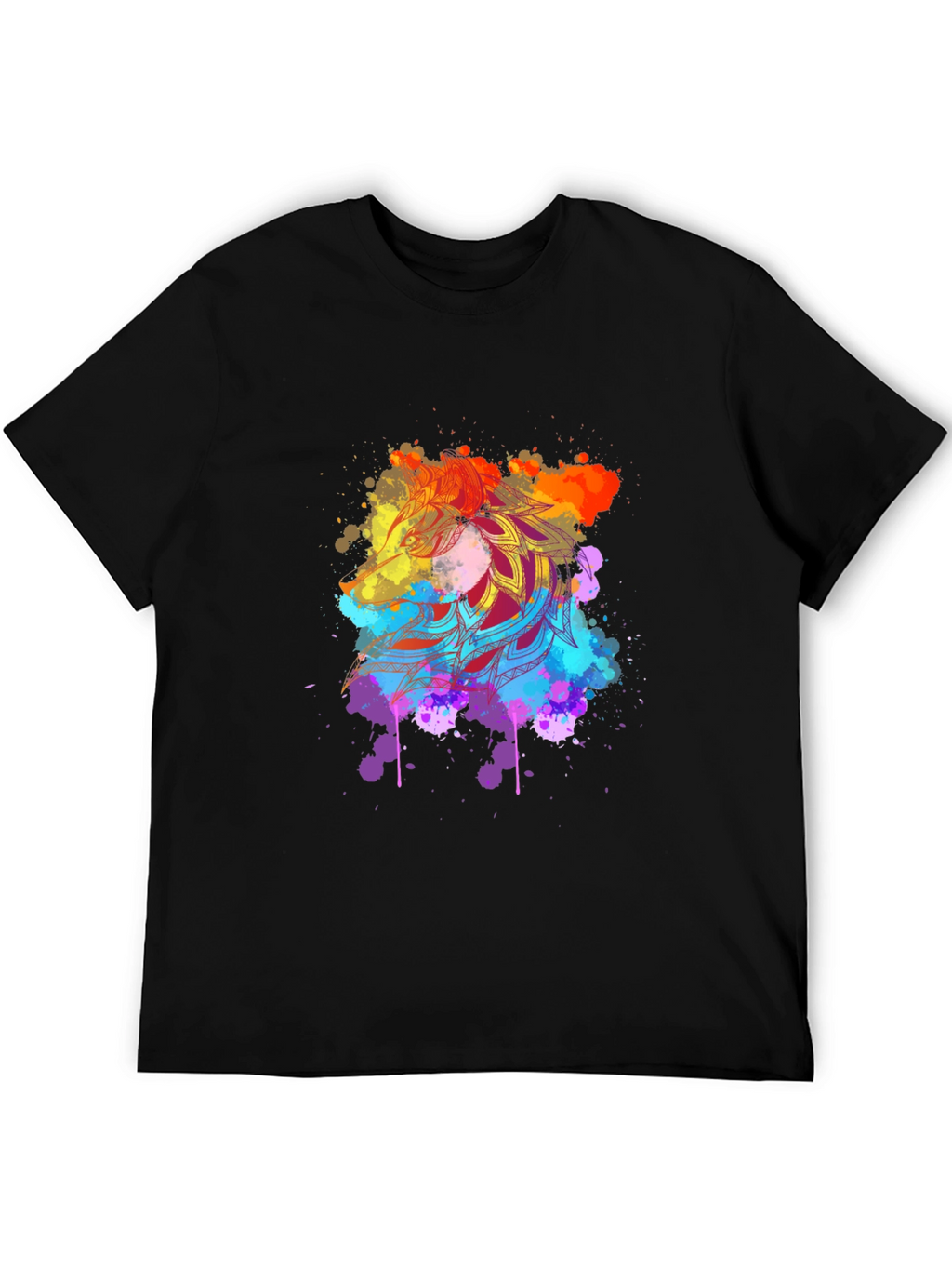 Mens Black Tee with Vibrant Mandala Art