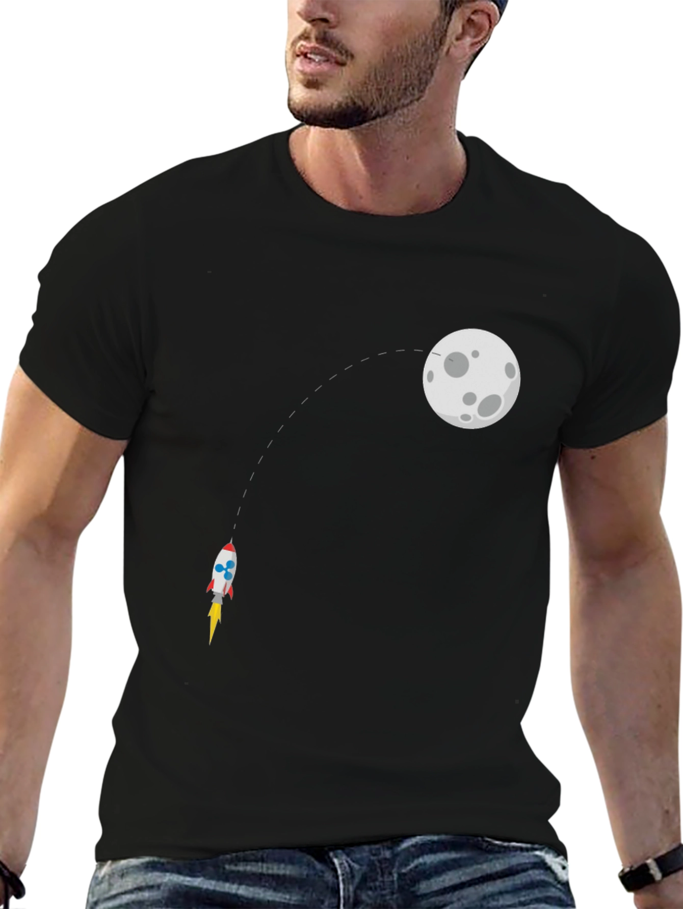 Rocket to the Moon Black T-Shirt
