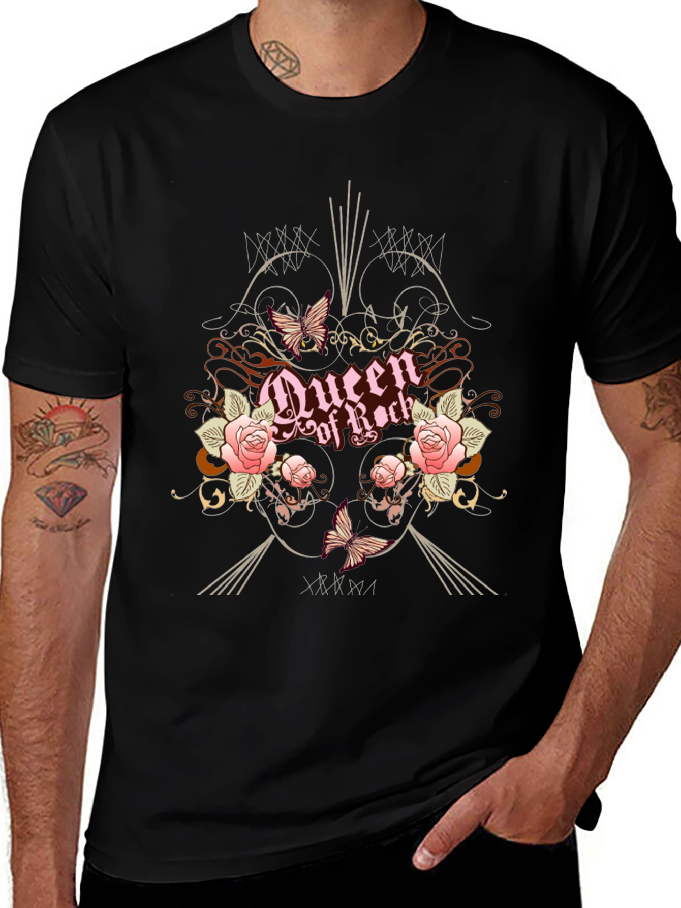 Queen of Rock Graphic T-Shirt - Floral Butterfly Design