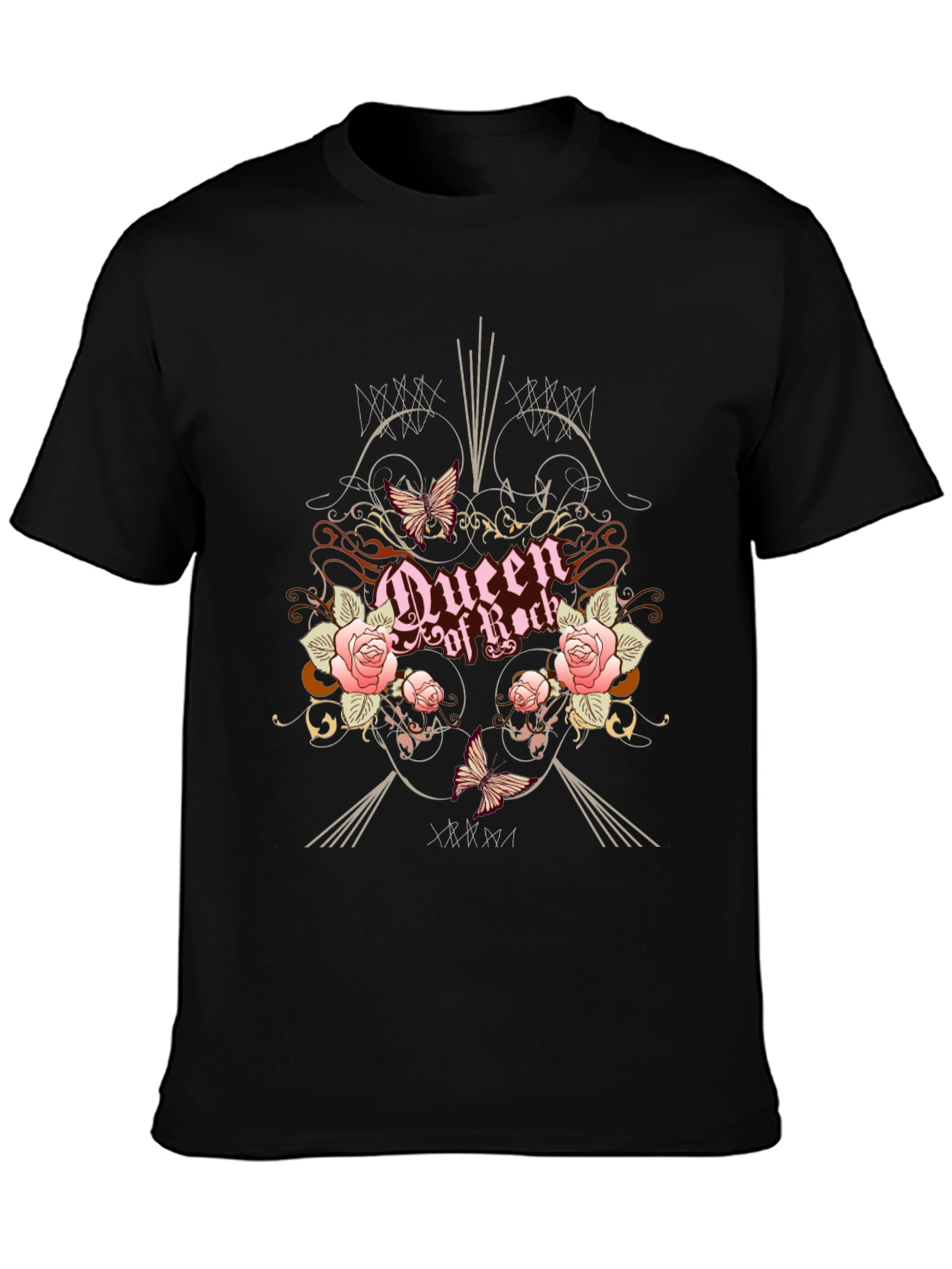 Queen of Rock Graphic T-Shirt - Floral Butterfly Design