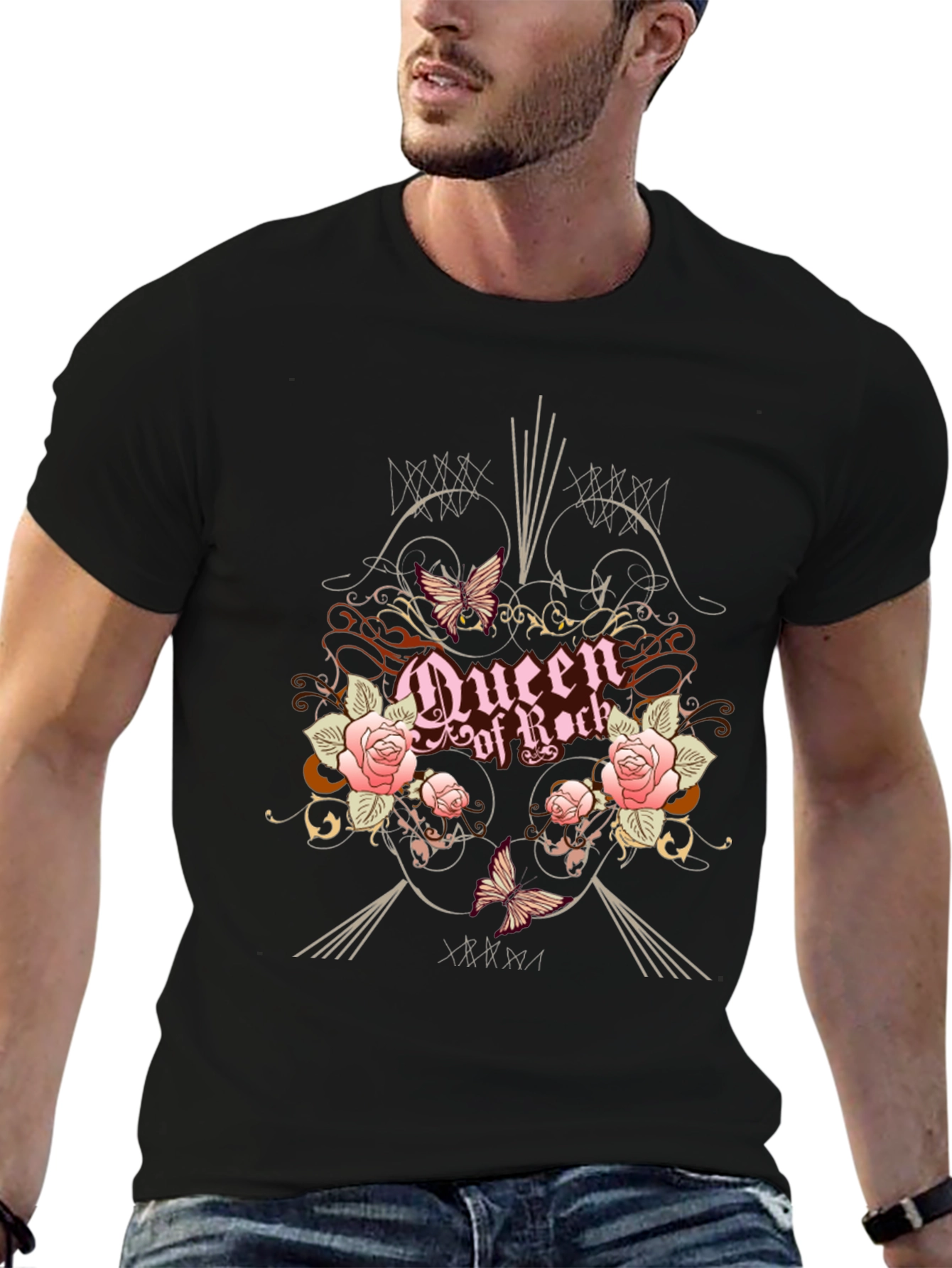 Queen of Rock Graphic T-Shirt - Floral Butterfly Design