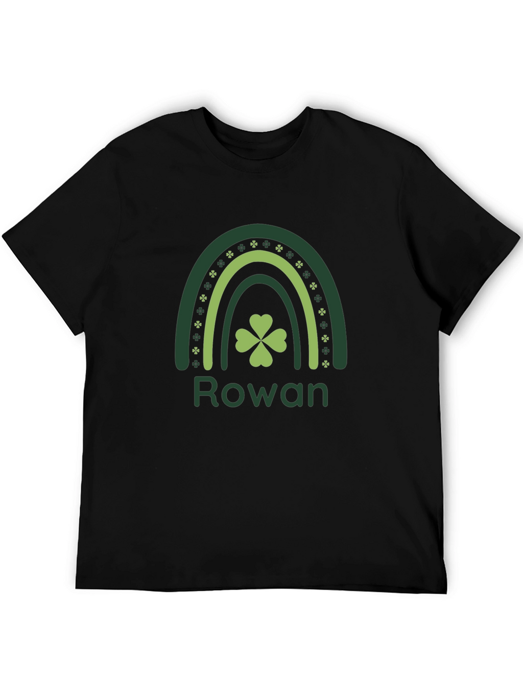Rowan St. Patricks Day Shamrock Rainbow Black T-Shirt