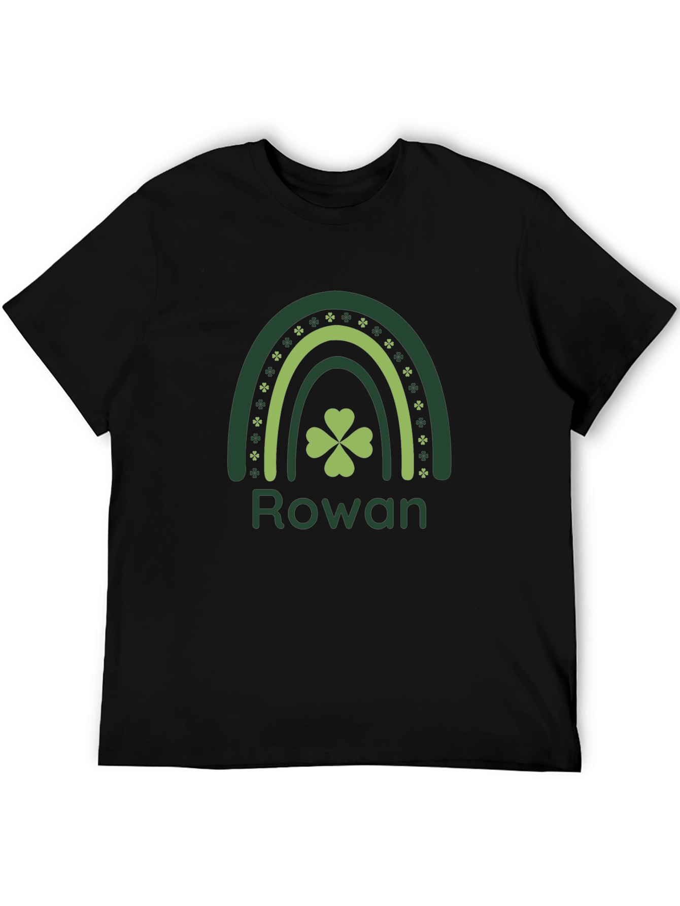 Rowan St. Patricks Day Shamrock Rainbow Black T-Shirt