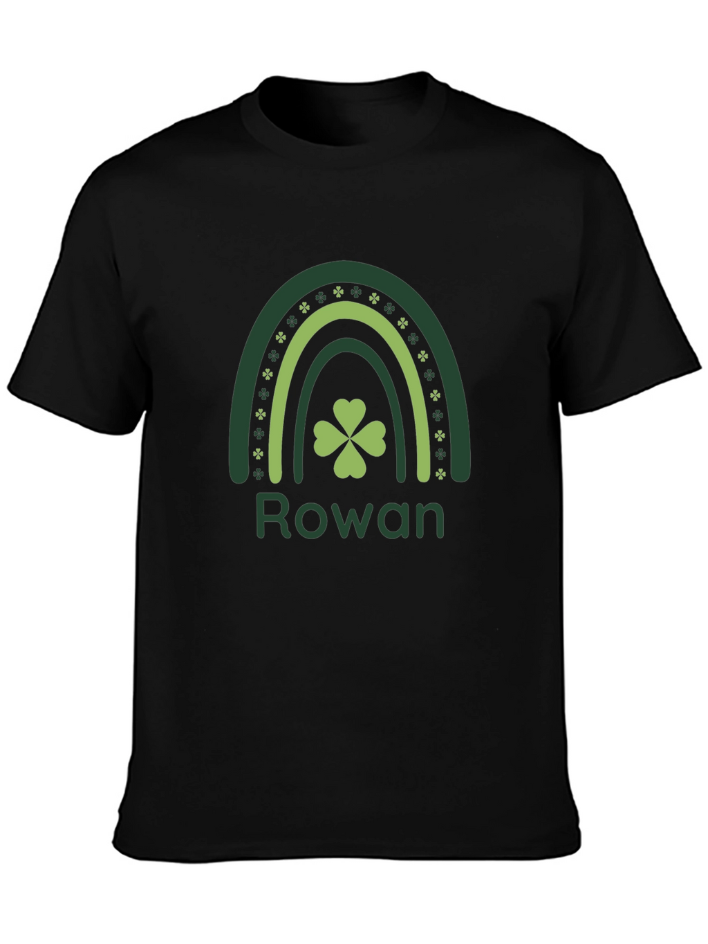 Rowan St. Patricks Day Shamrock Rainbow Black T-Shirt