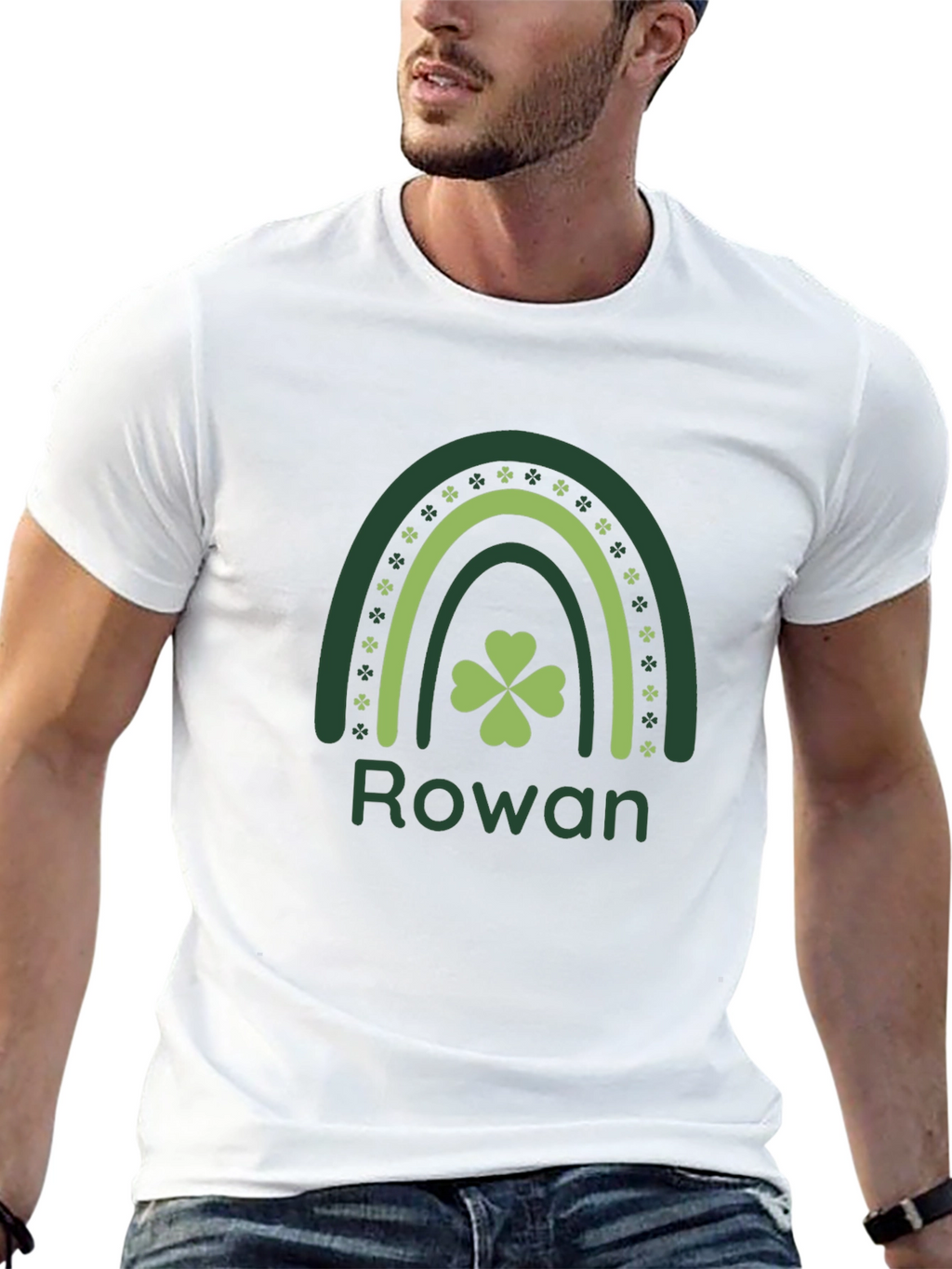 Rowan St. Patricks Day Shamrock Rainbow Black T-Shirt