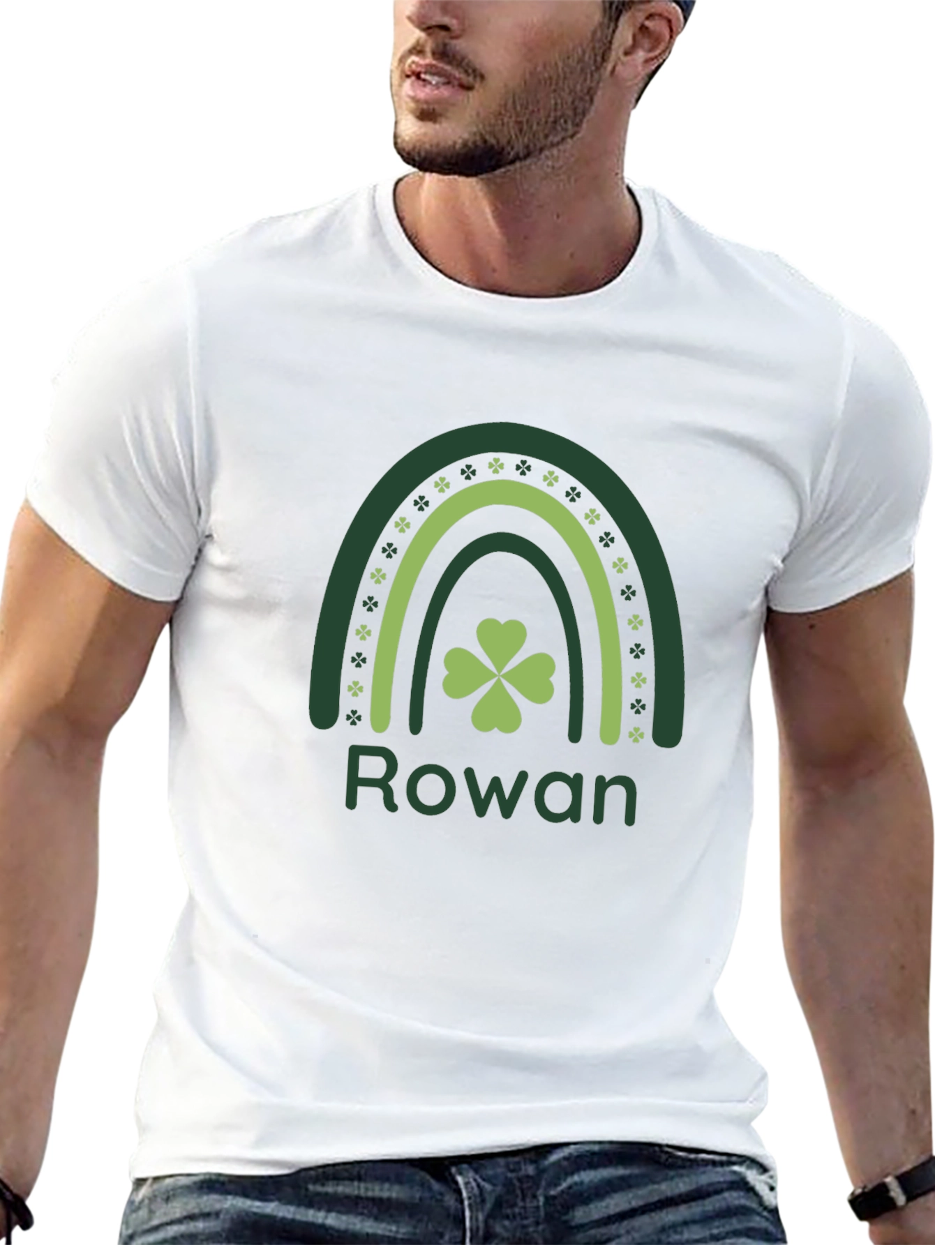 Rowan St. Patricks Day Shamrock Rainbow Black T-Shirt