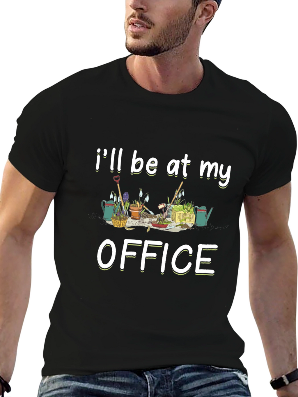 Gardening Office Graphic Tee - Black Cotton T-Shirt