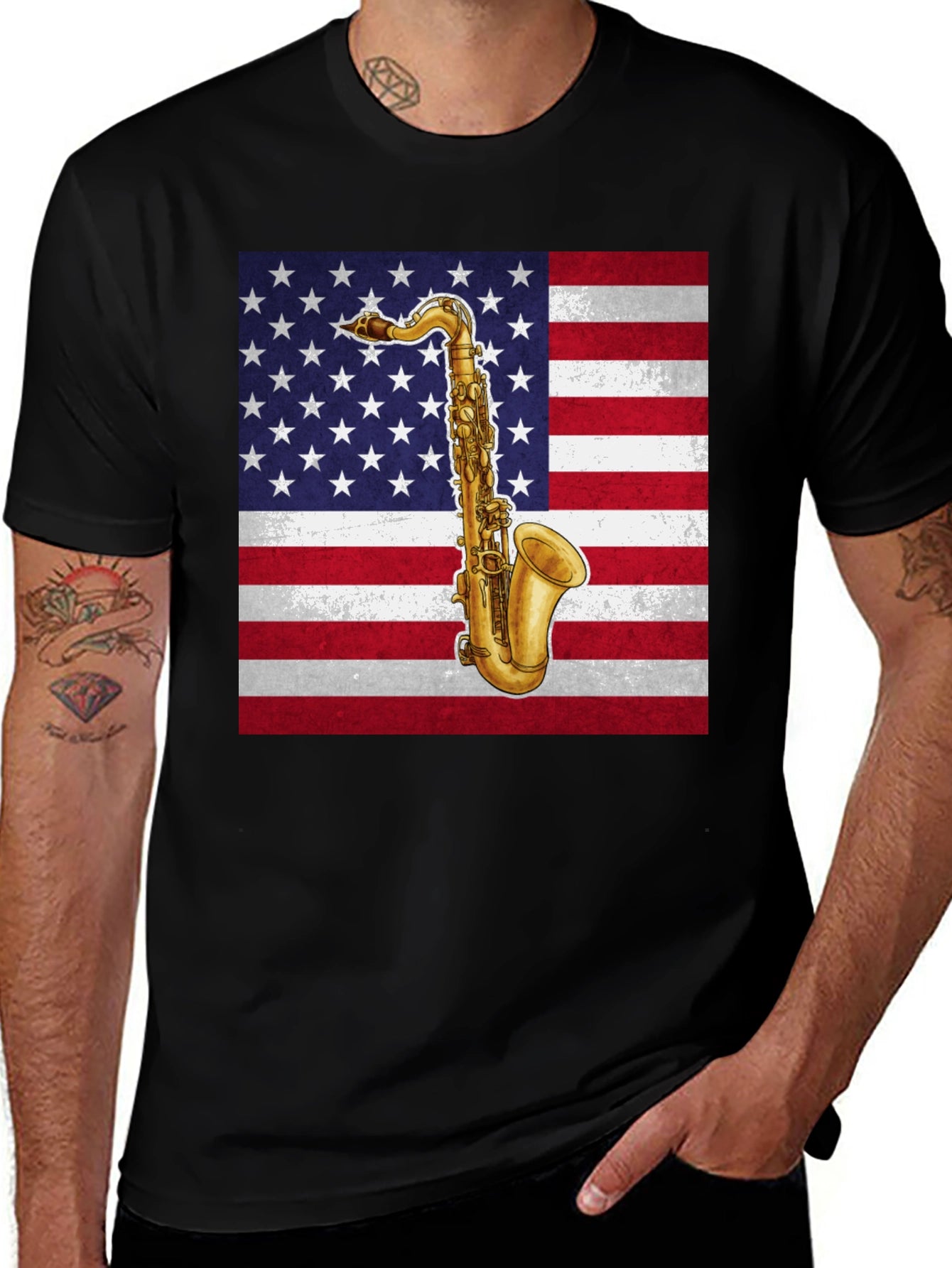 Saxophone American Flag Graphic Tee
