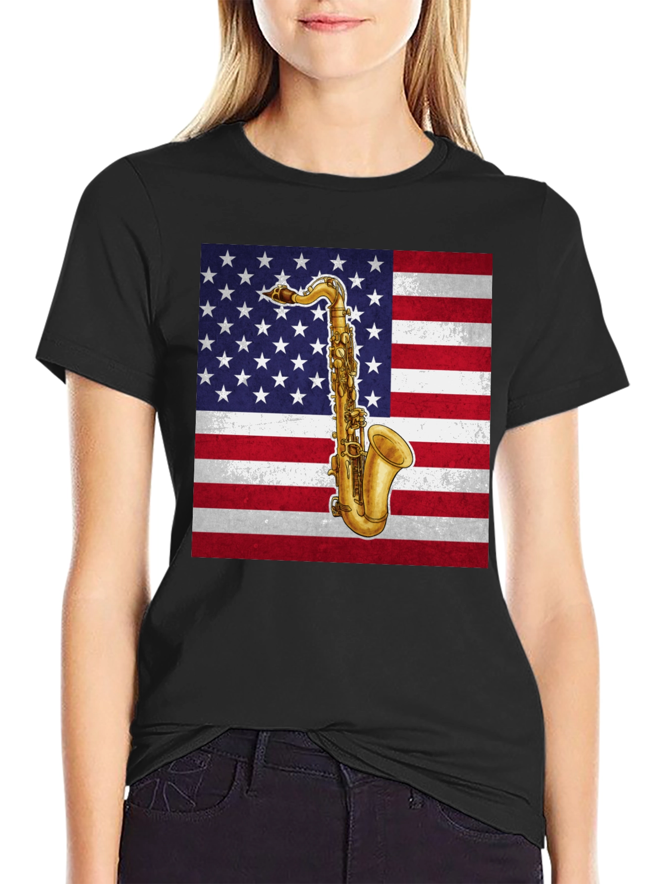 Saxophone American Flag Graphic Tee