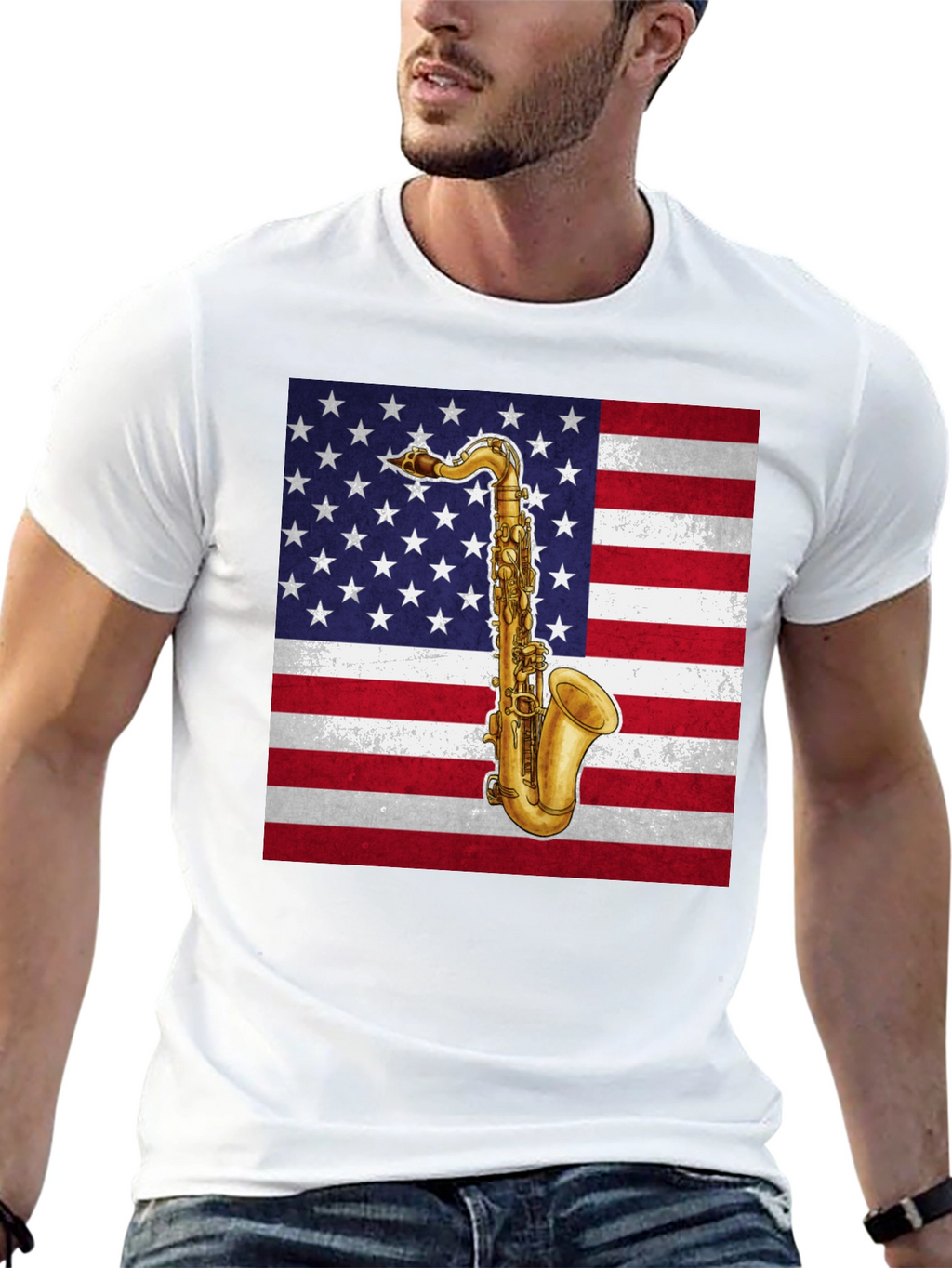 Saxophone American Flag Graphic Tee