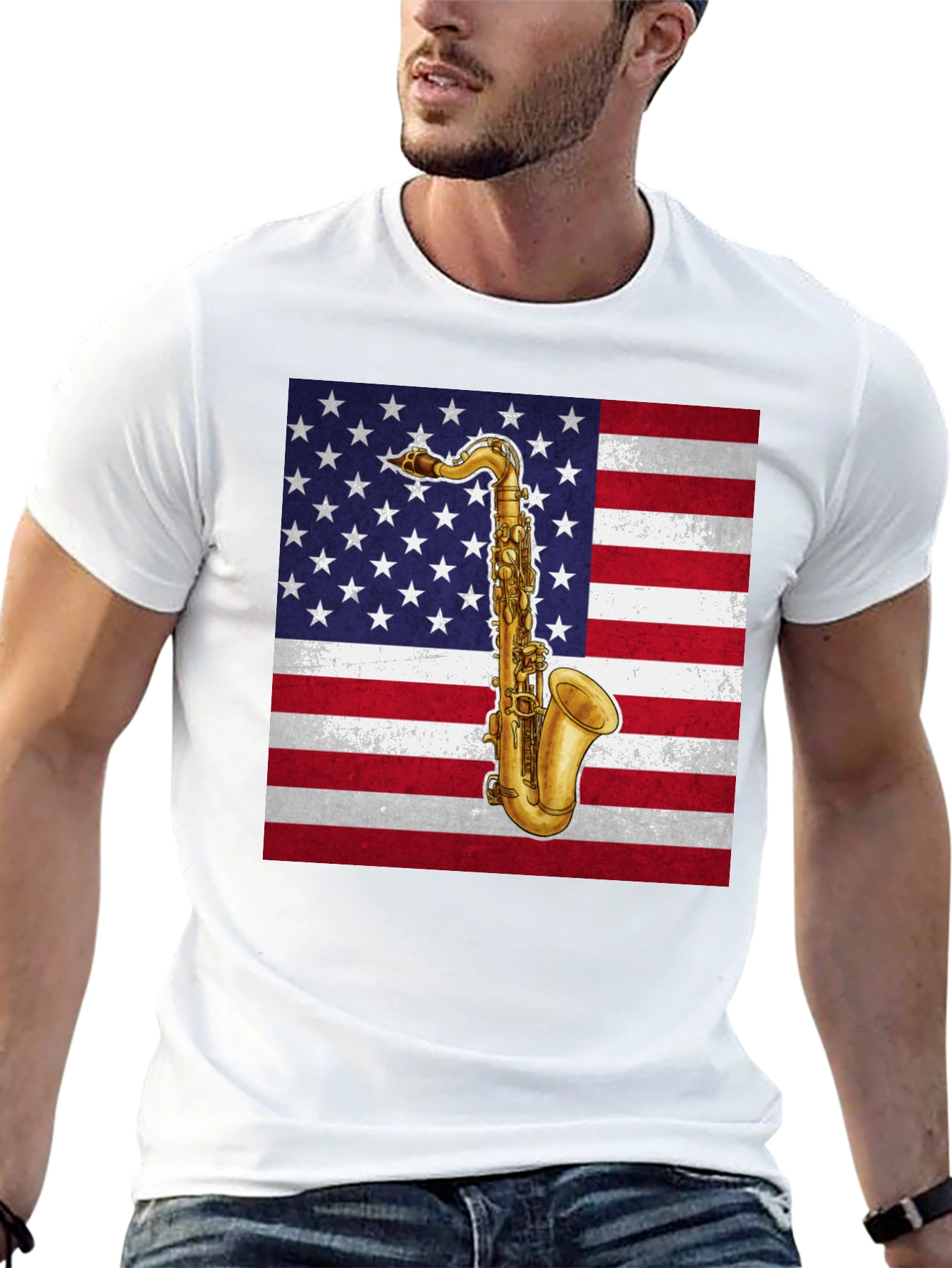 Saxophone American Flag Graphic Tee