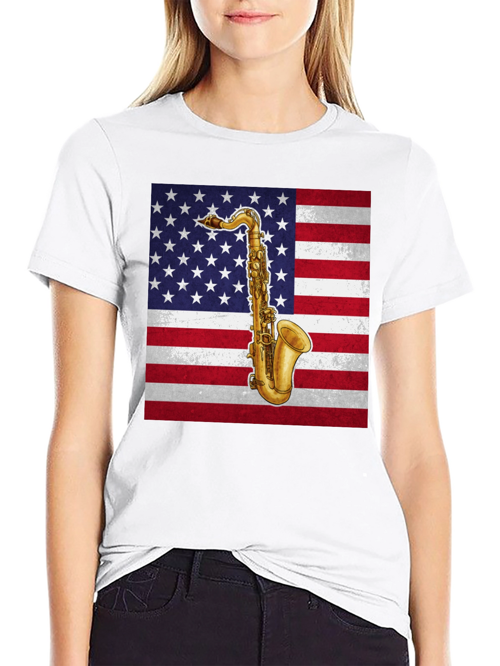 Saxophone American Flag Graphic Tee