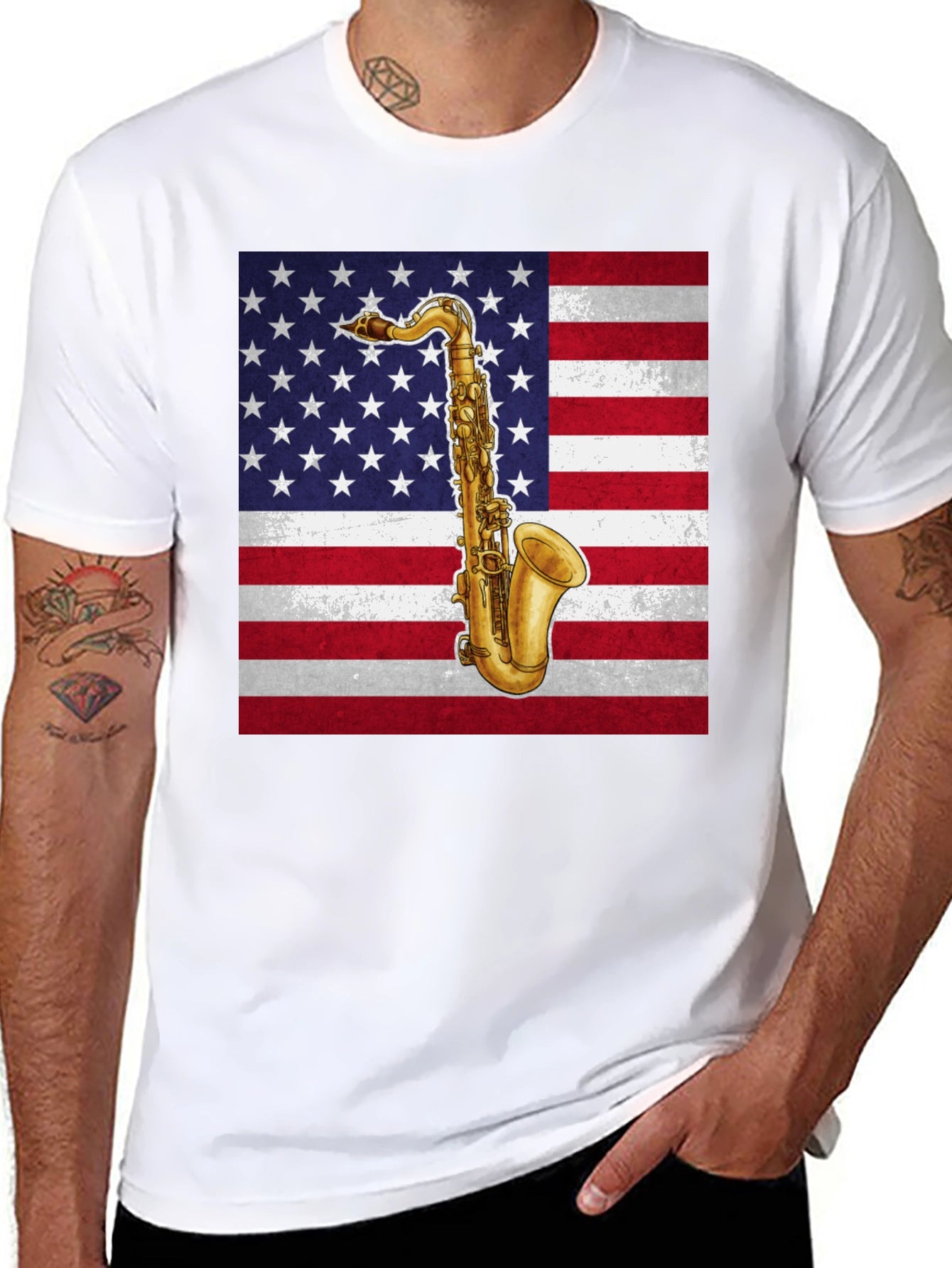 Saxophone American Flag Graphic Tee