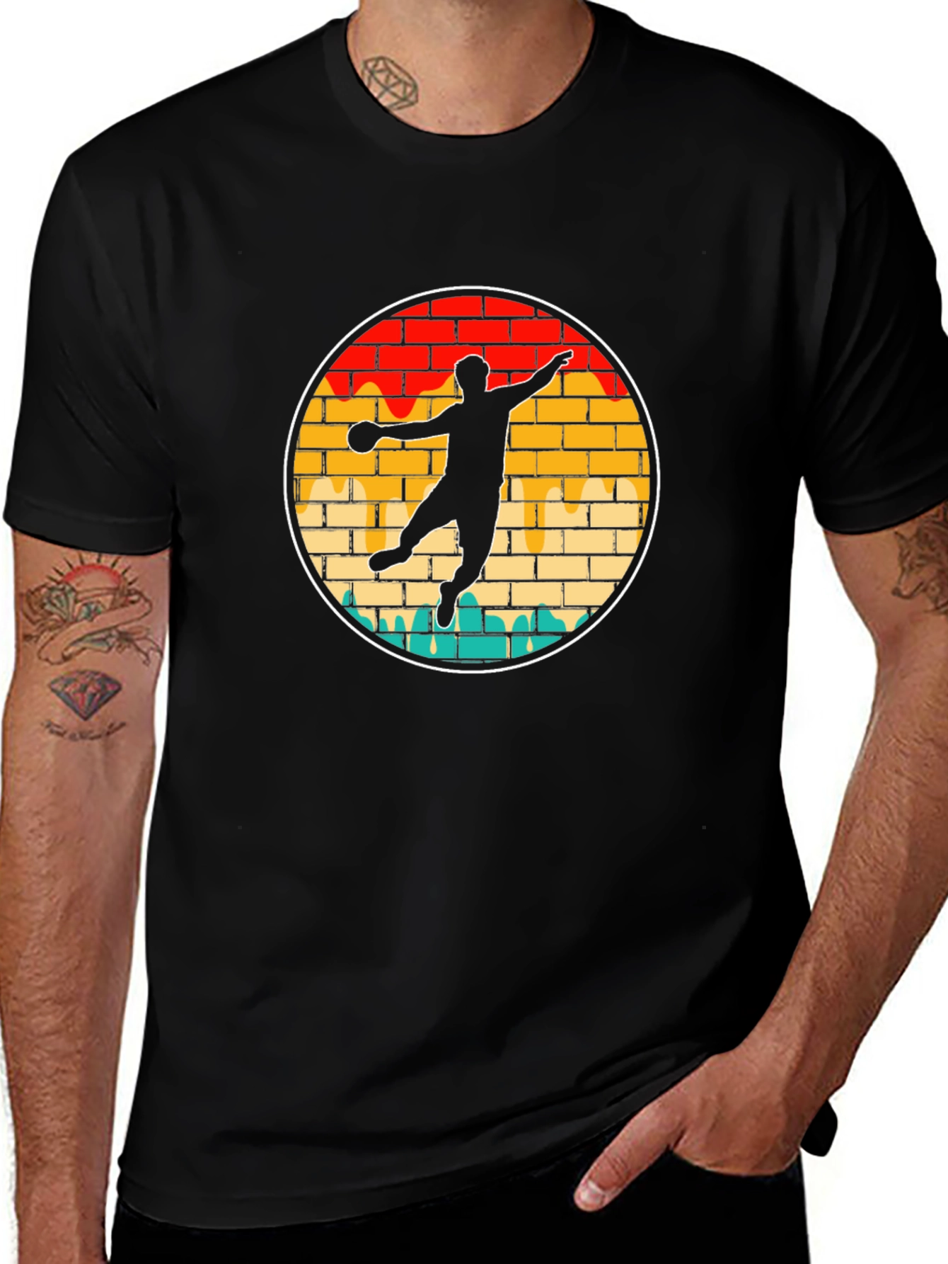 Handball Player Graphic Tee - Retro Brick Design